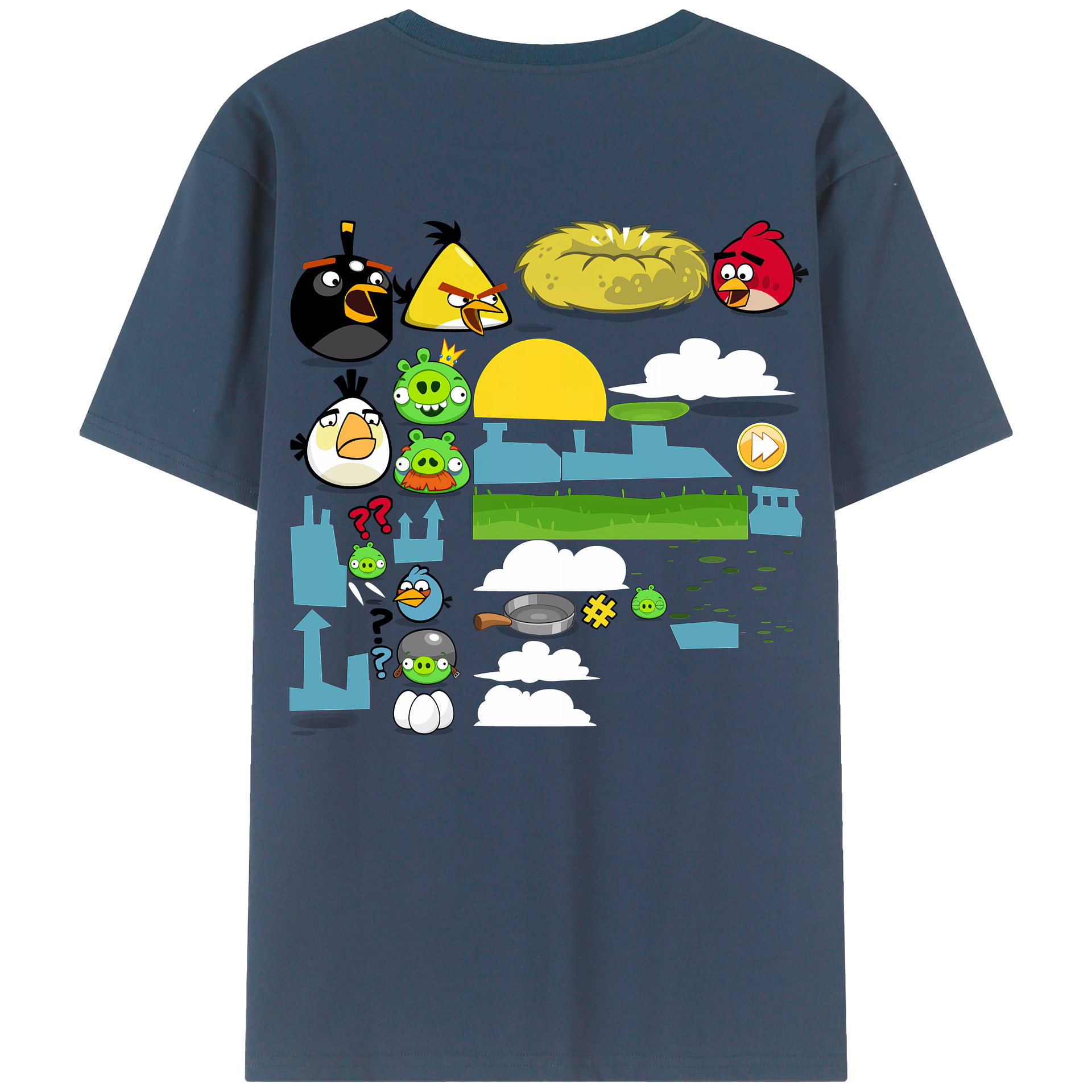 （画像用） Angry Birds アングリーバード 綿100％ メンズ半袖Tシャツ（バックプリント） 通気性
