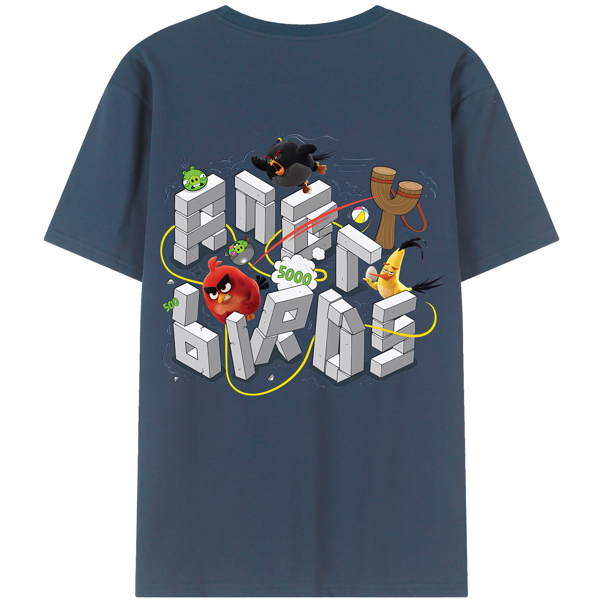 （画像用） Angry Birds アングリーバード 綿100％ メンズ半袖Tシャツ（バックプリント） 通気性