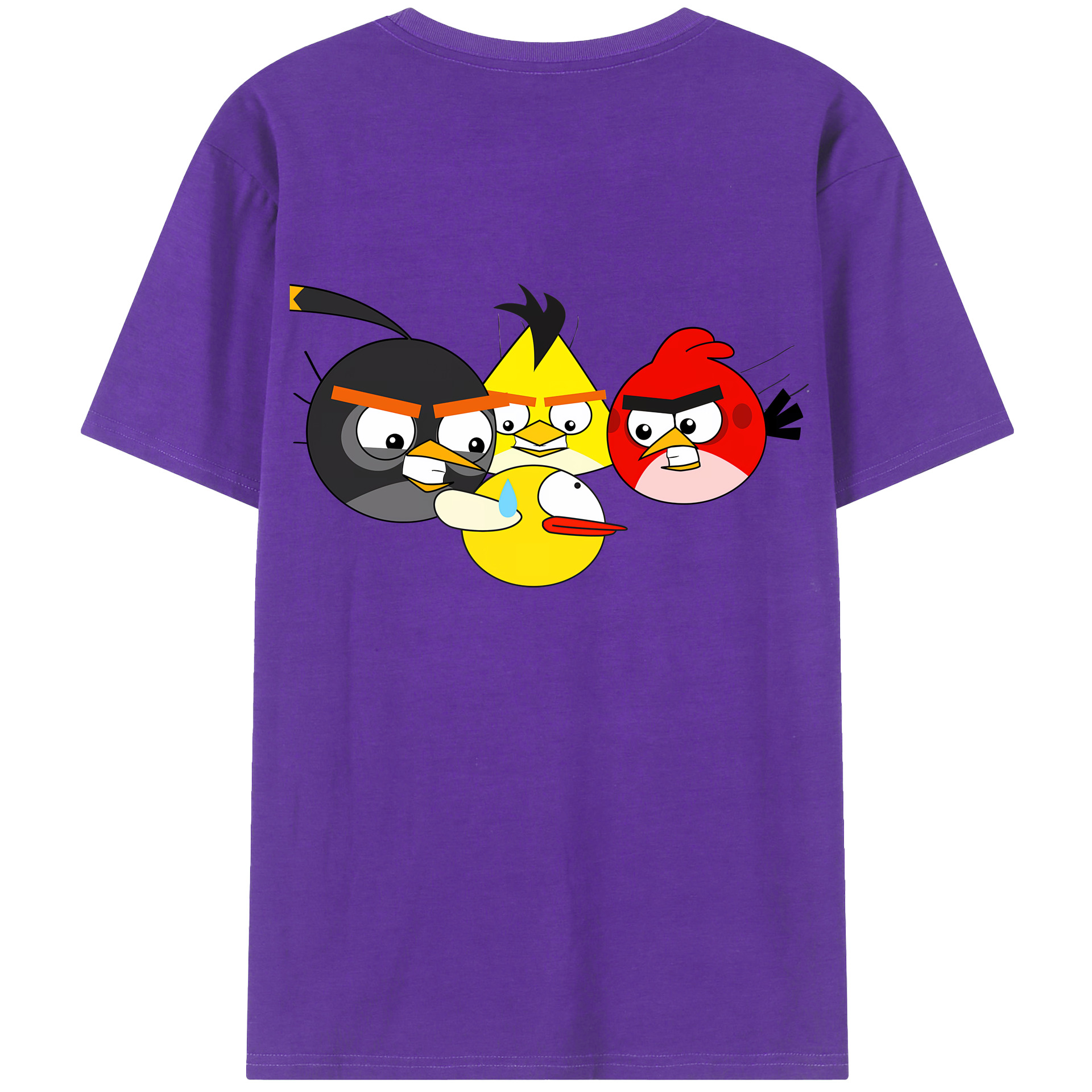 （画像用） Angry Birds アングリーバード 綿100％ メンズ半袖Tシャツ（バックプリント） 通気性