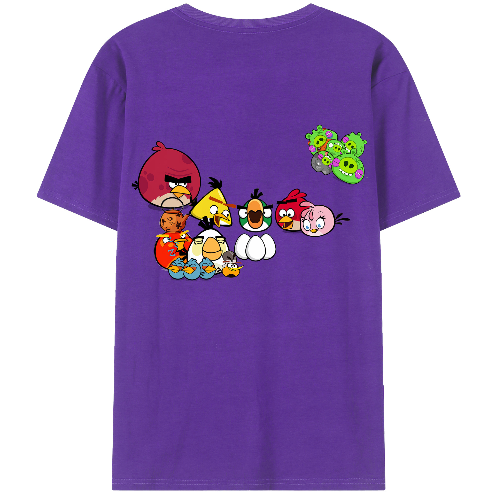（画像用） Angry Birds アングリーバード 綿100％ メンズ半袖Tシャツ（バックプリント） 通気性