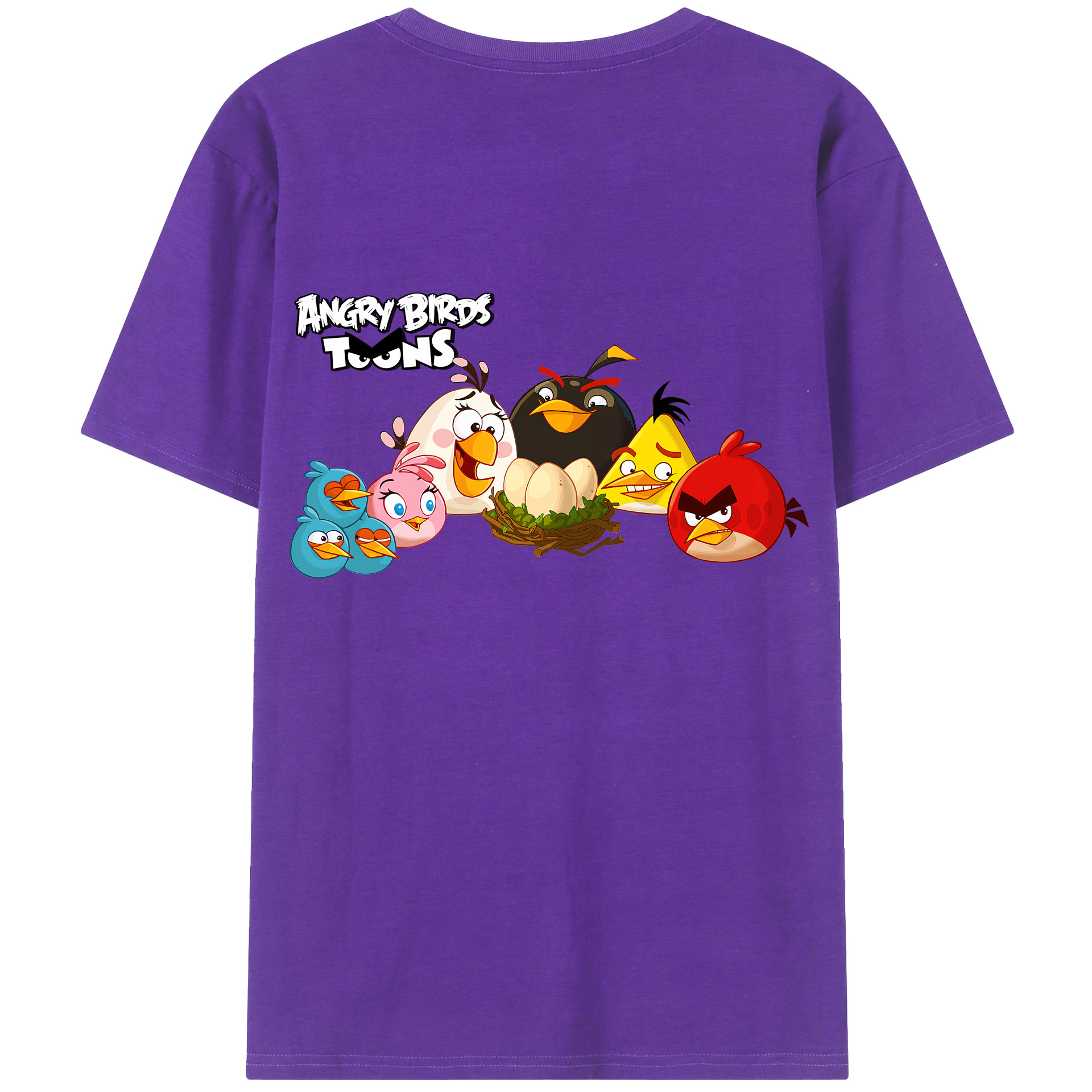 （画像用） Angry Birds アングリーバード 綿100％ メンズ半袖Tシャツ（バックプリント） 通気性