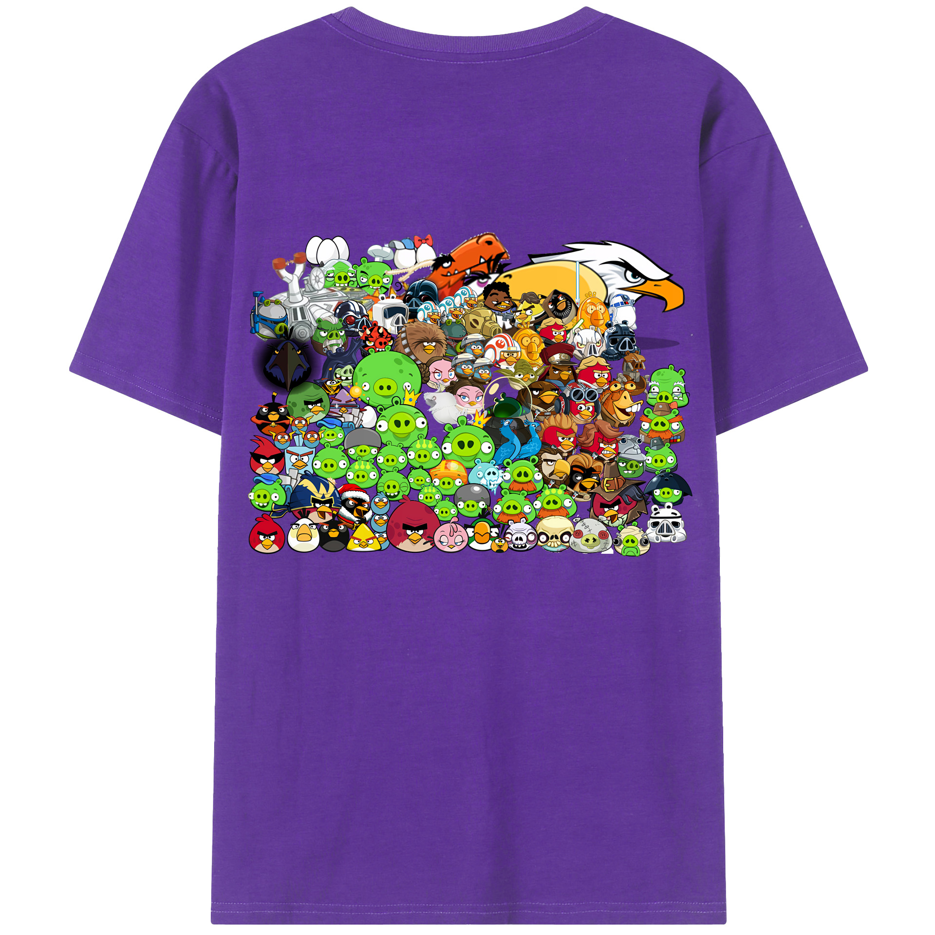 （画像用） Angry Birds アングリーバード 綿100％ メンズ半袖Tシャツ（バックプリント） 通気性