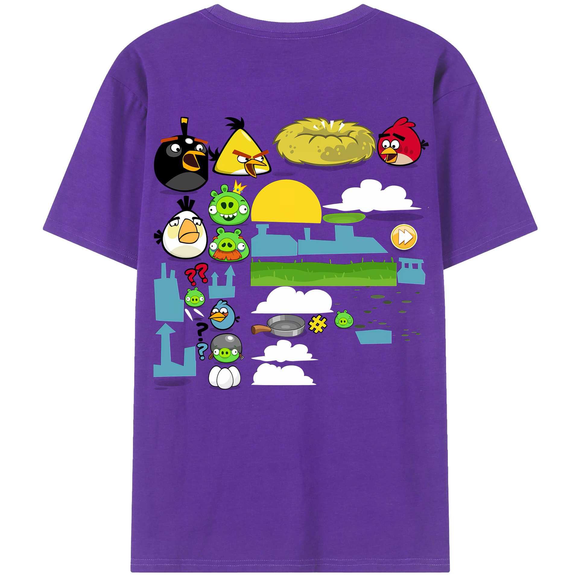 （画像用） Angry Birds アングリーバード 綿100％ メンズ半袖Tシャツ（バックプリント） 通気性