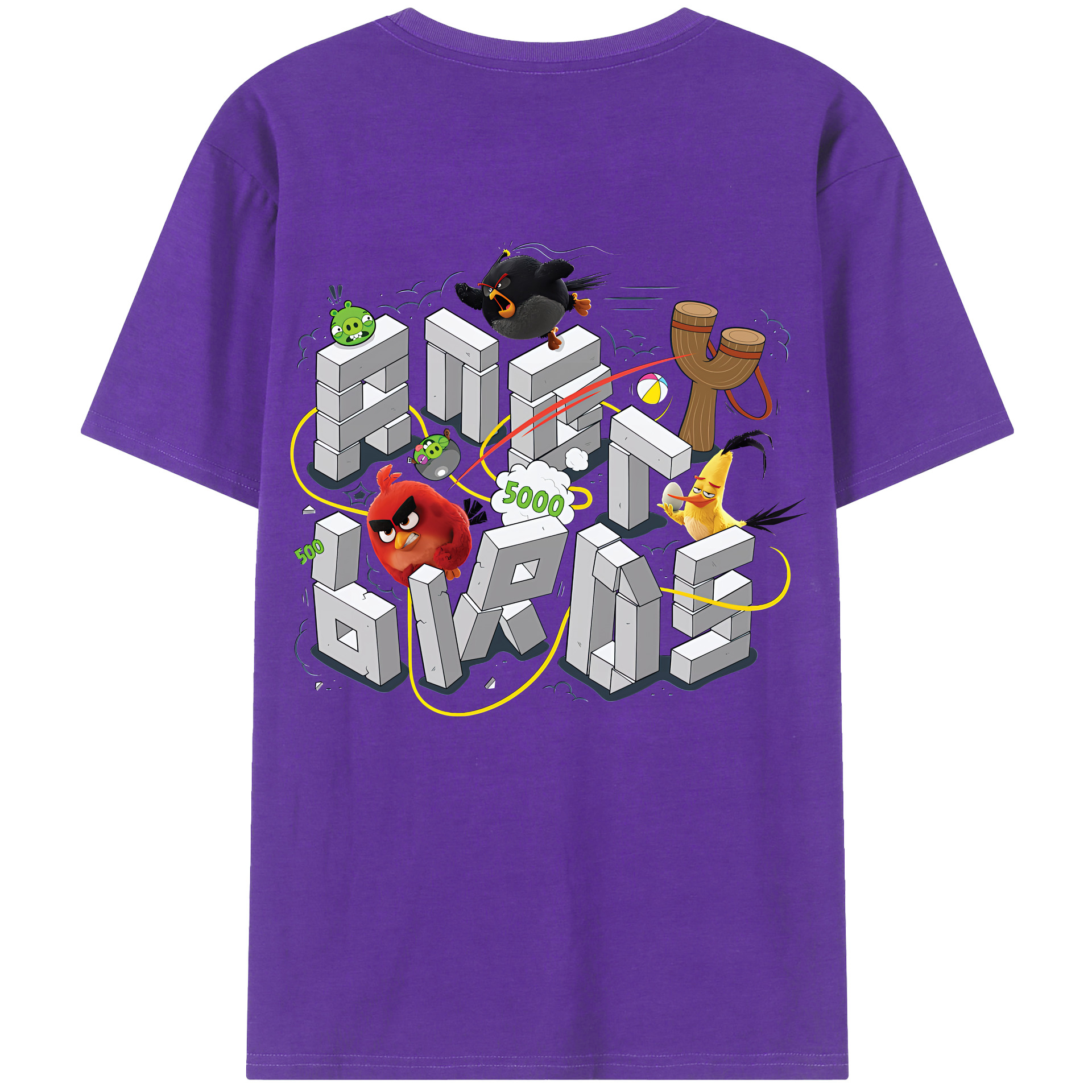 （画像用） Angry Birds アングリーバード 綿100％ メンズ半袖Tシャツ（バックプリント） 通気性