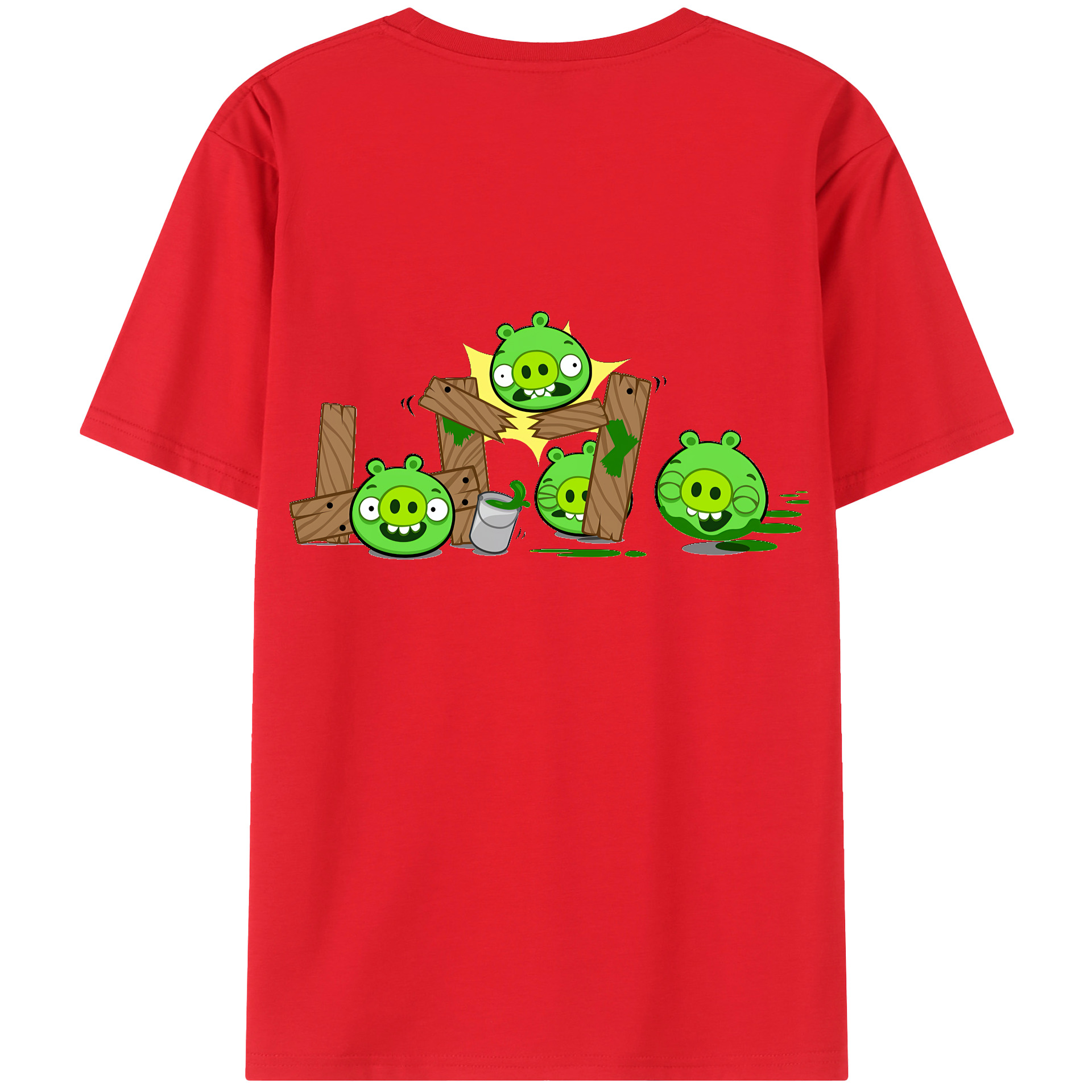 （画像用） Angry Birds アングリーバード 綿100％ メンズ半袖Tシャツ（バックプリント） 通気性