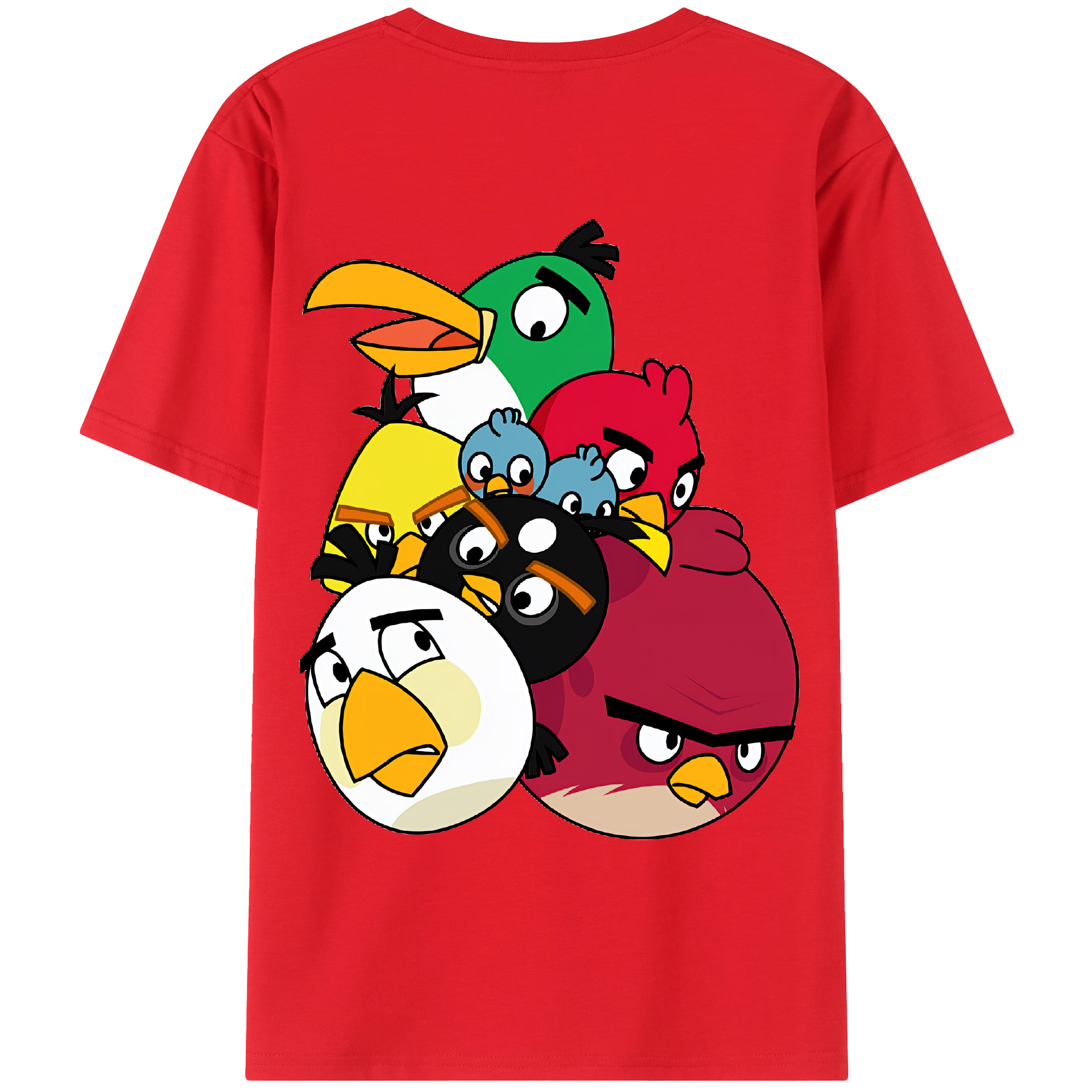 （画像用） Angry Birds アングリーバード 綿100％ メンズ半袖Tシャツ（バックプリント） 通気性
