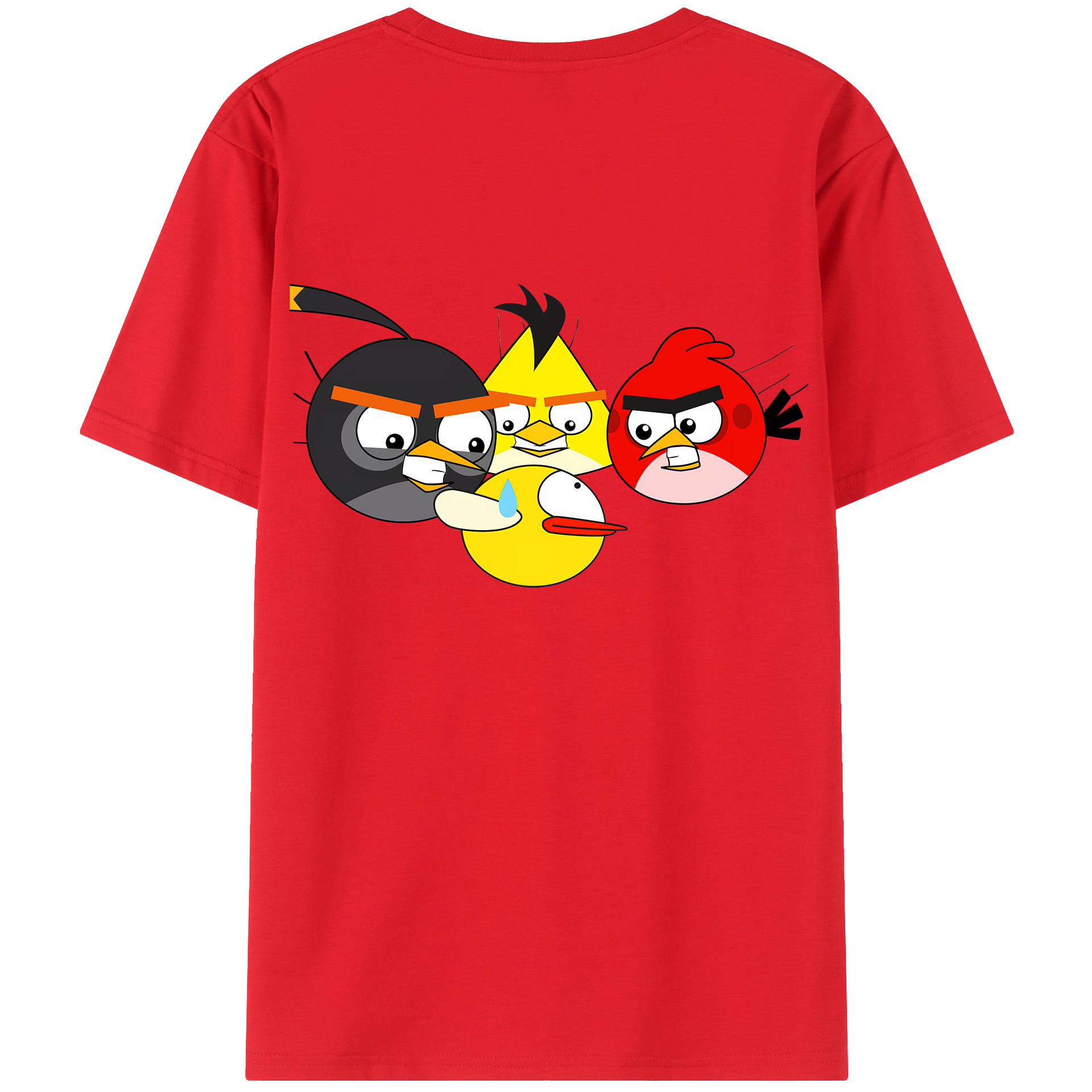（画像用） Angry Birds アングリーバード 綿100％ メンズ半袖Tシャツ（バックプリント） 通気性