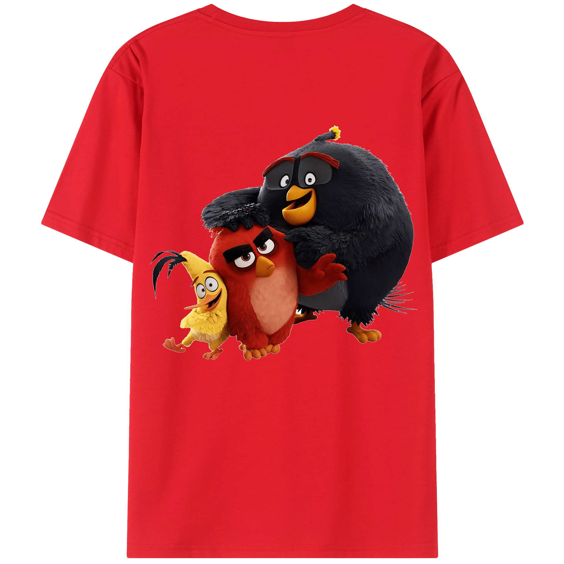 （画像用） Angry Birds アングリーバード 綿100％ メンズ半袖Tシャツ（バックプリント） 通気性