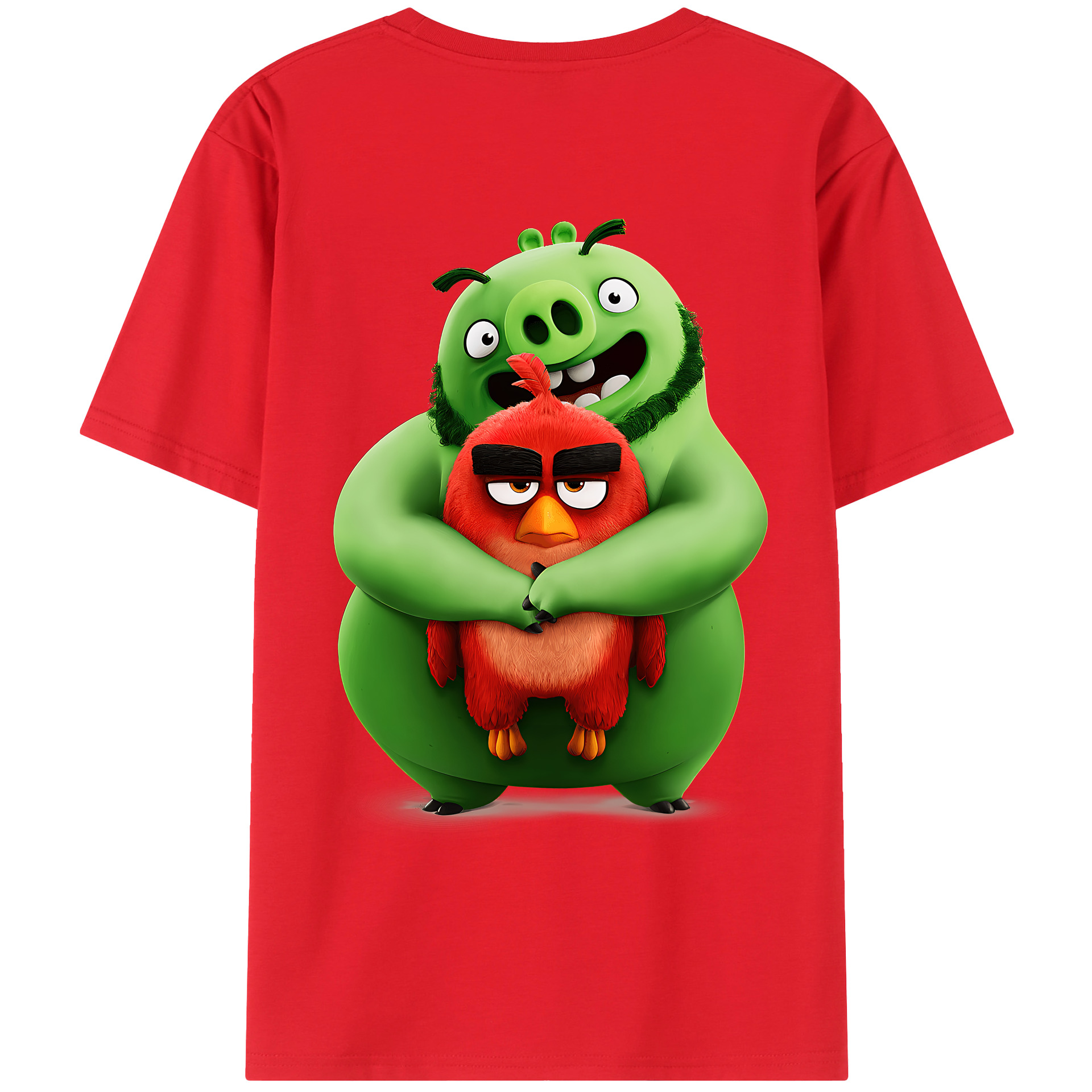 （画像用） Angry Birds アングリーバード 綿100％ メンズ半袖Tシャツ（バックプリント） 通気性