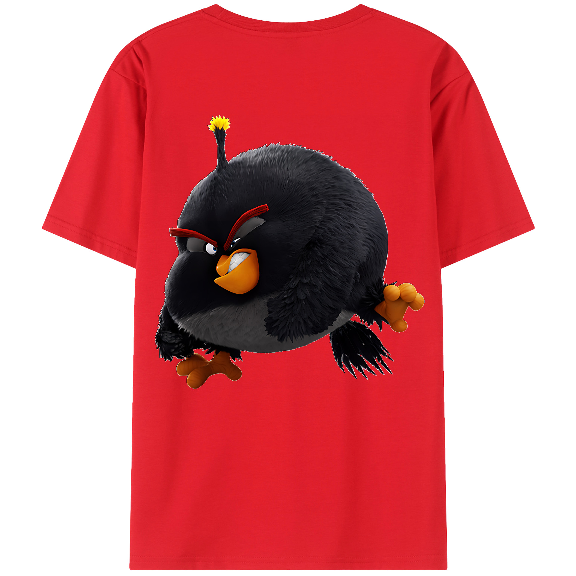 （画像用） Angry Birds アングリーバード 綿100％ メンズ半袖Tシャツ（バックプリント） 通気性