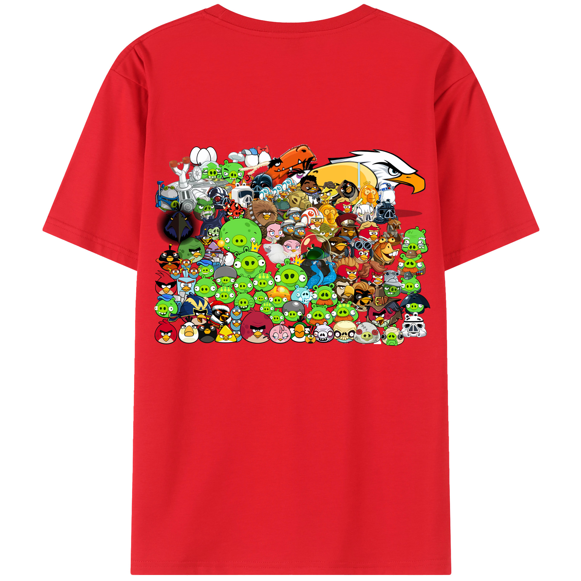 （画像用） Angry Birds アングリーバード 綿100％ メンズ半袖Tシャツ（バックプリント） 通気性