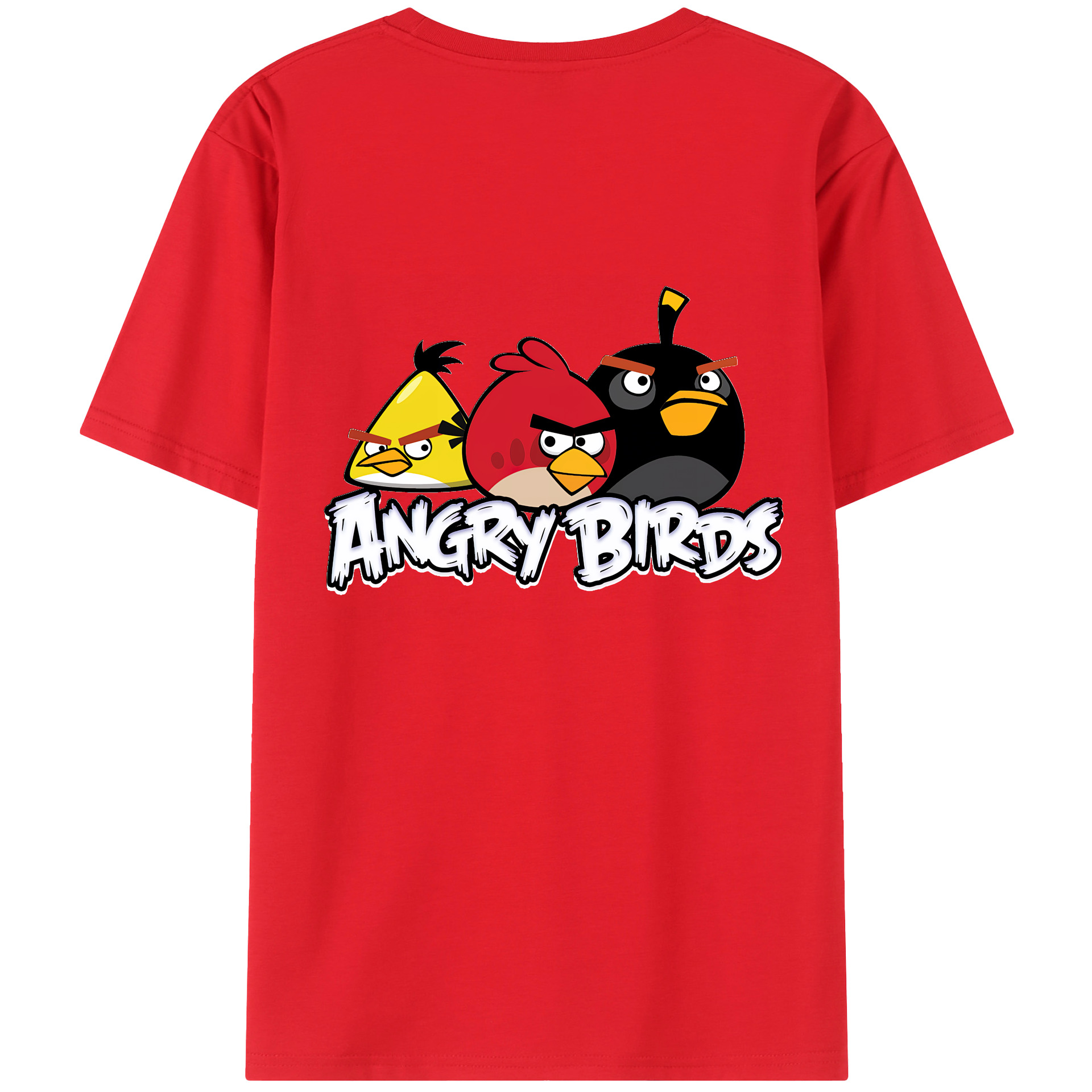 （画像用） Angry Birds アングリーバード 綿100％ メンズ半袖Tシャツ（バックプリント） 通気性