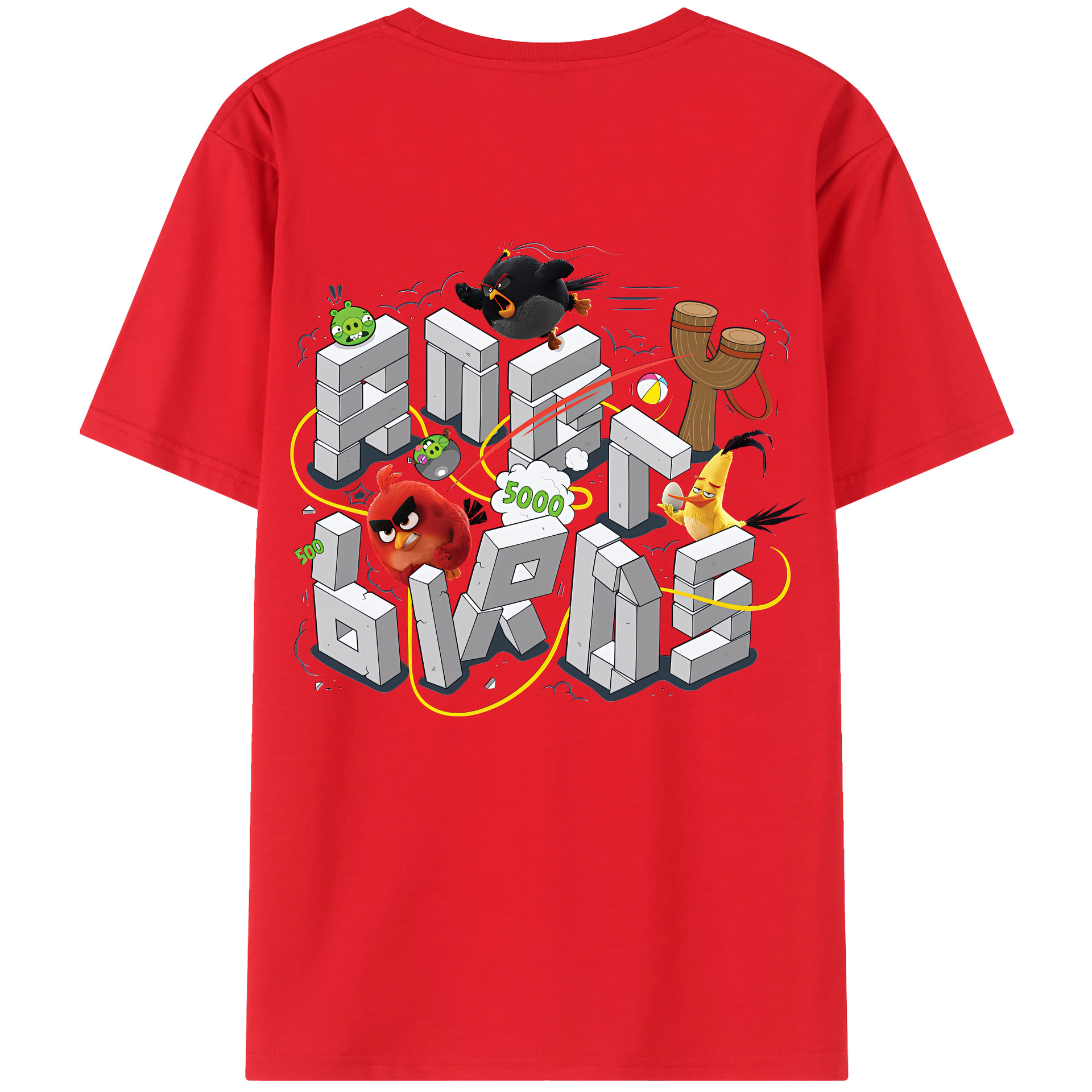 （画像用） Angry Birds アングリーバード 綿100％ メンズ半袖Tシャツ（バックプリント） 通気性
