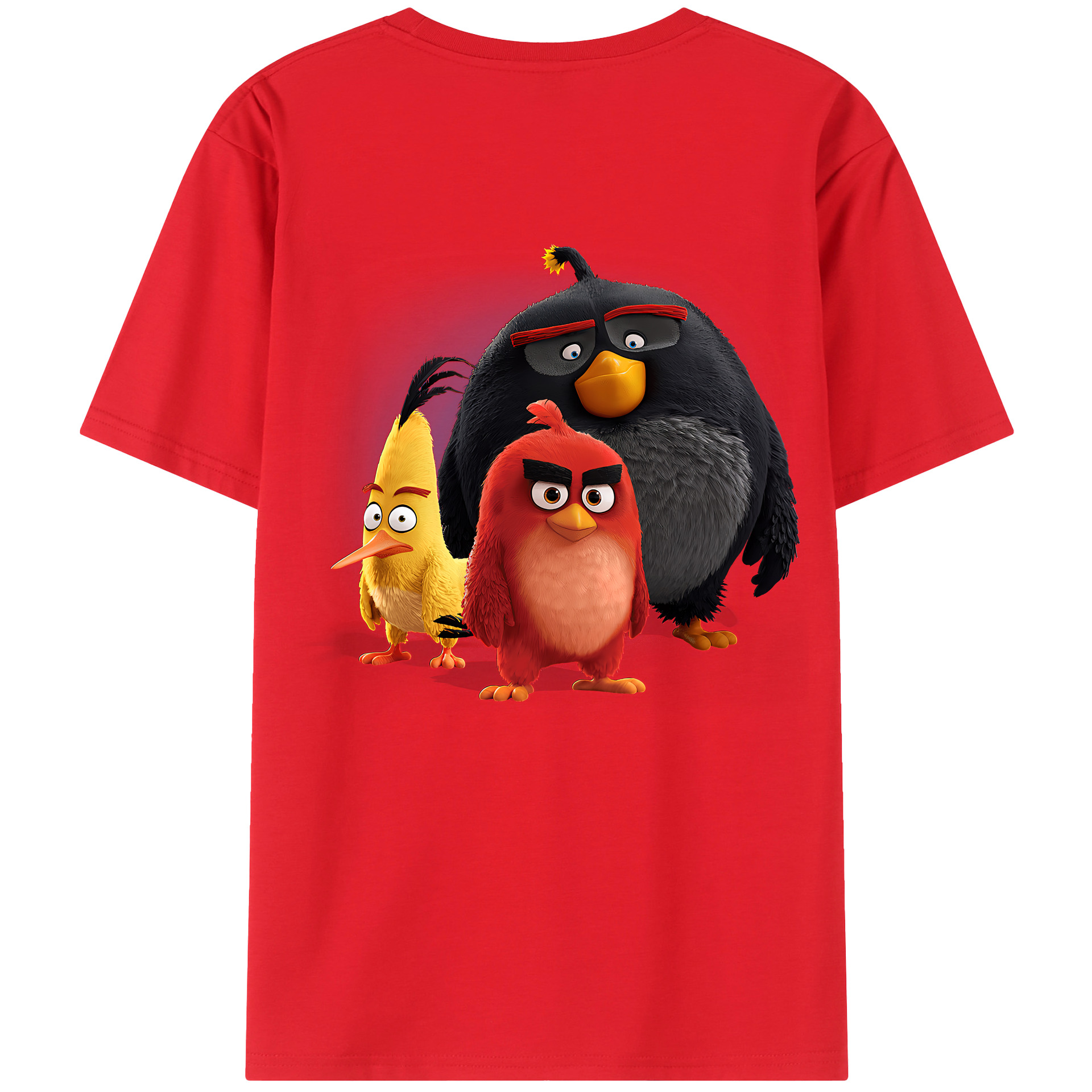 （画像用） Angry Birds アングリーバード 綿100％ メンズ半袖Tシャツ（バックプリント） 通気性