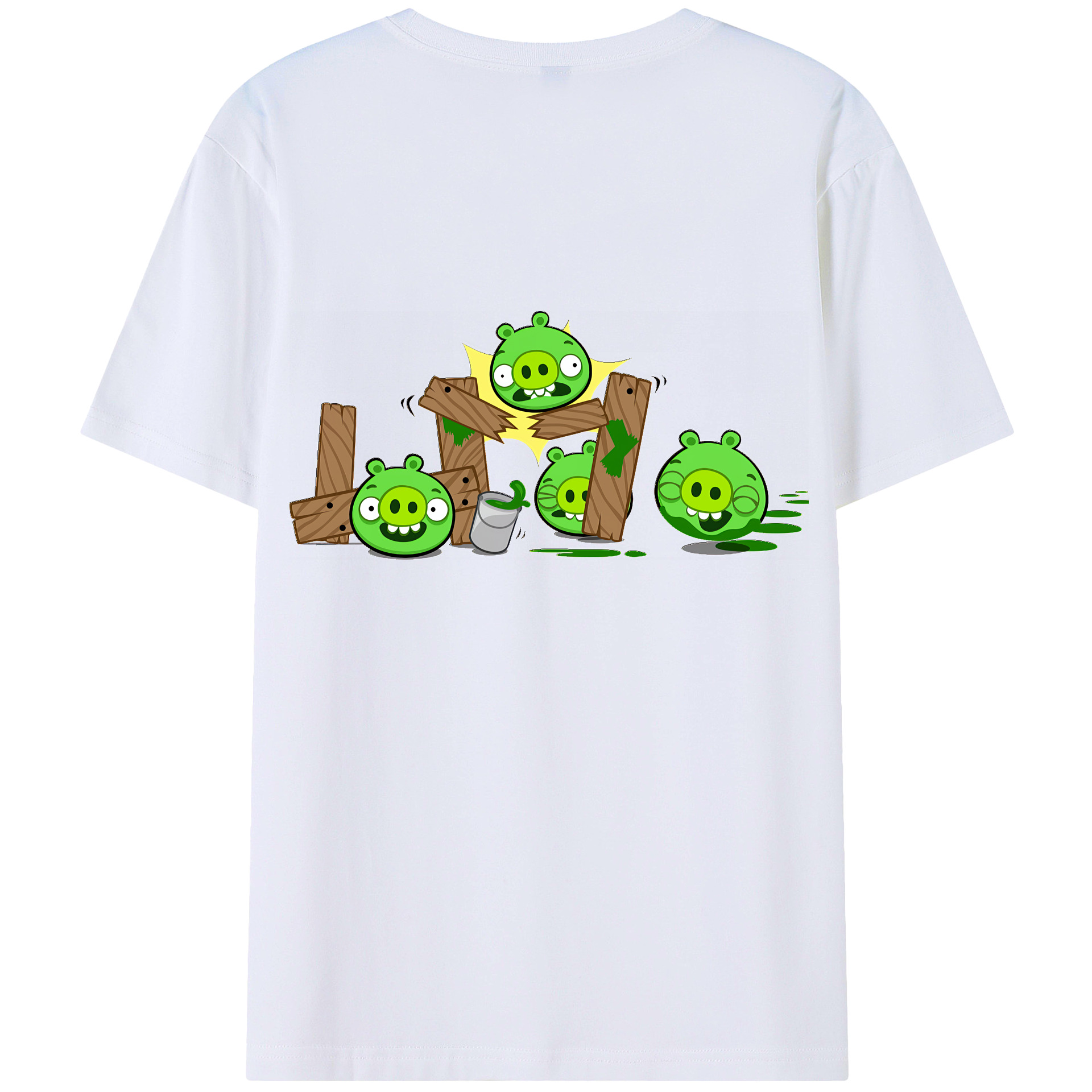 （画像用） Angry Birds アングリーバード 綿100％ メンズ半袖Tシャツ（バックプリント） 通気性