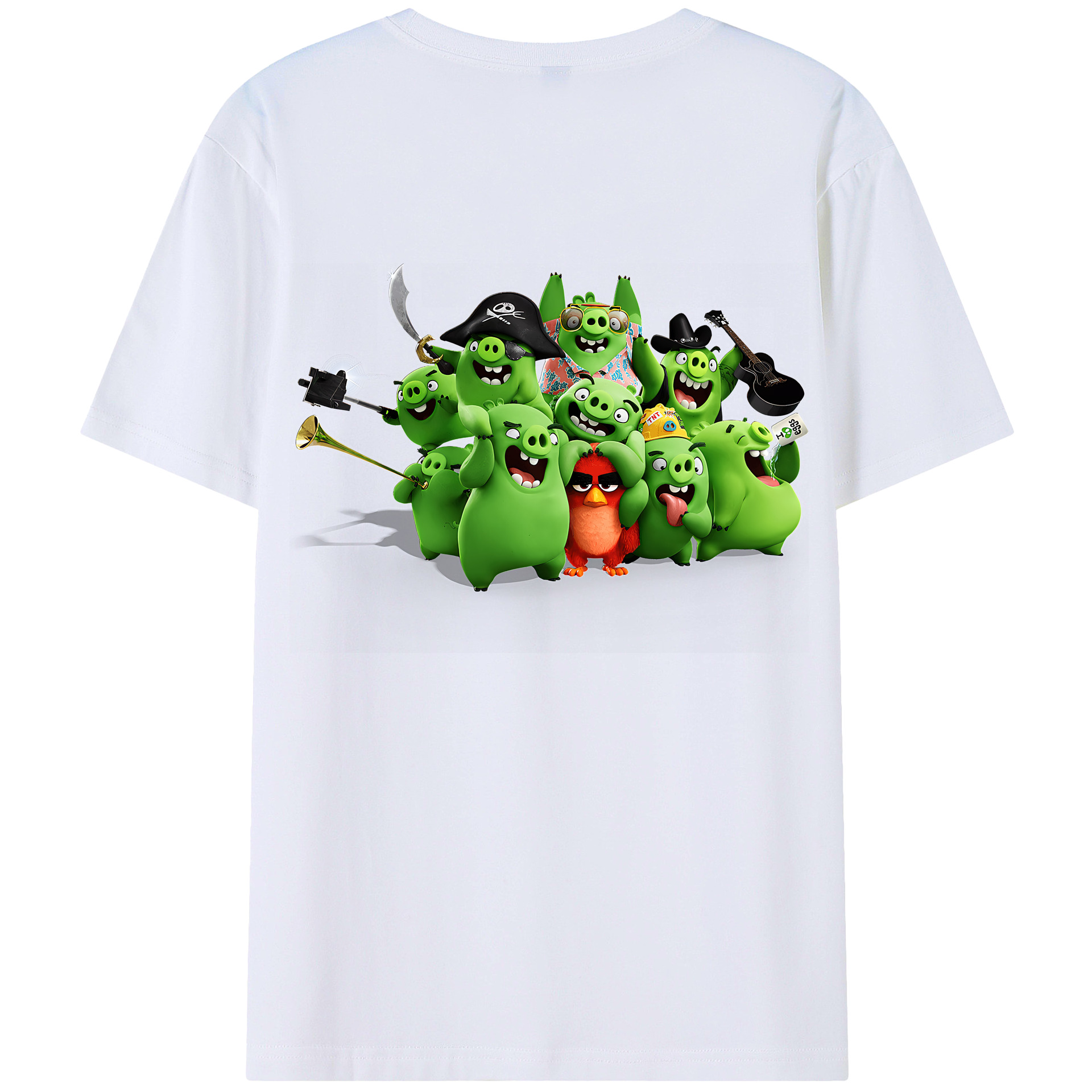 （画像用） Angry Birds アングリーバード 綿100％ メンズ半袖Tシャツ（バックプリント） 通気性