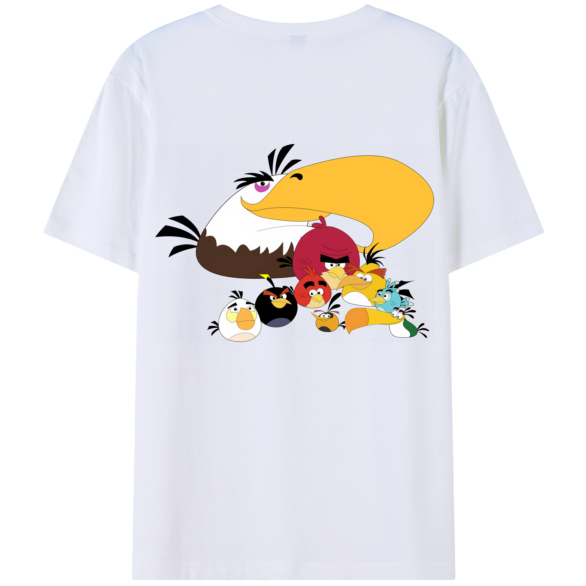 （画像用） Angry Birds アングリーバード 綿100％ メンズ半袖Tシャツ（バックプリント） 通気性