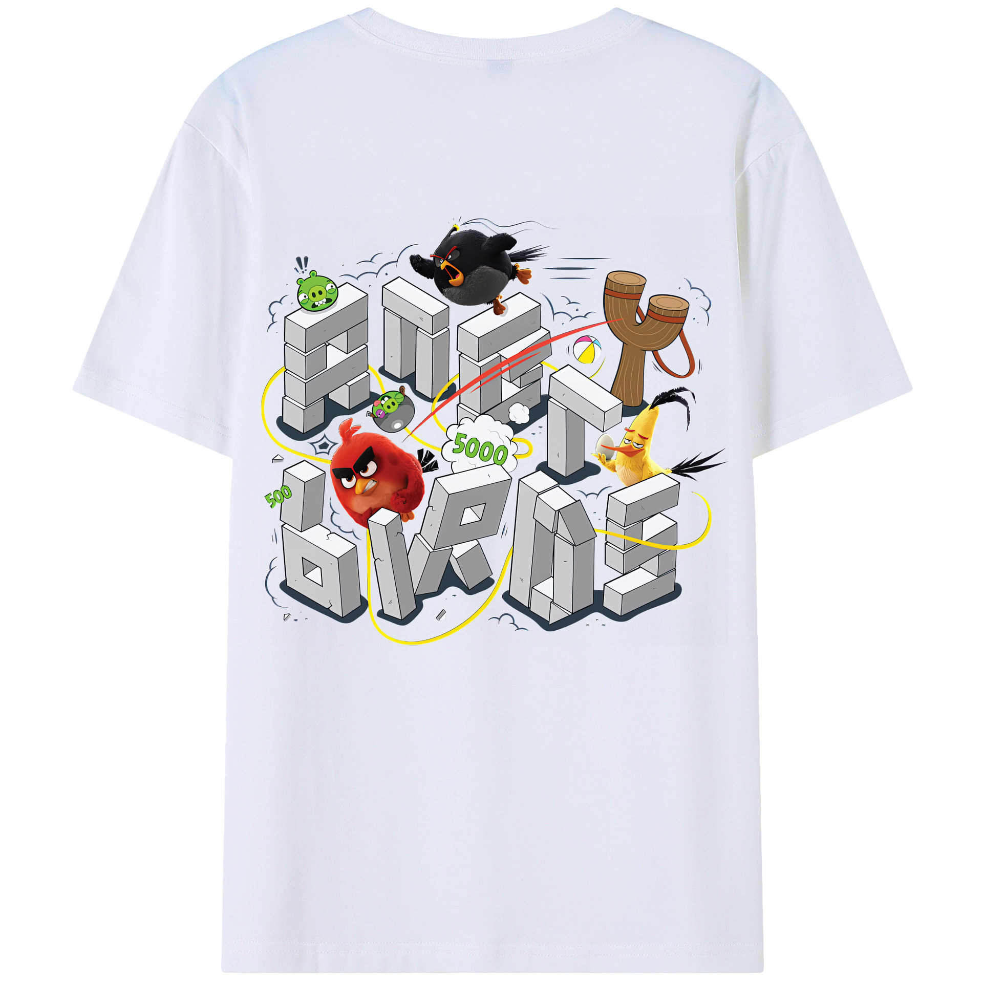 （画像用） Angry Birds アングリーバード 綿100％ メンズ半袖Tシャツ（バックプリント） 通気性