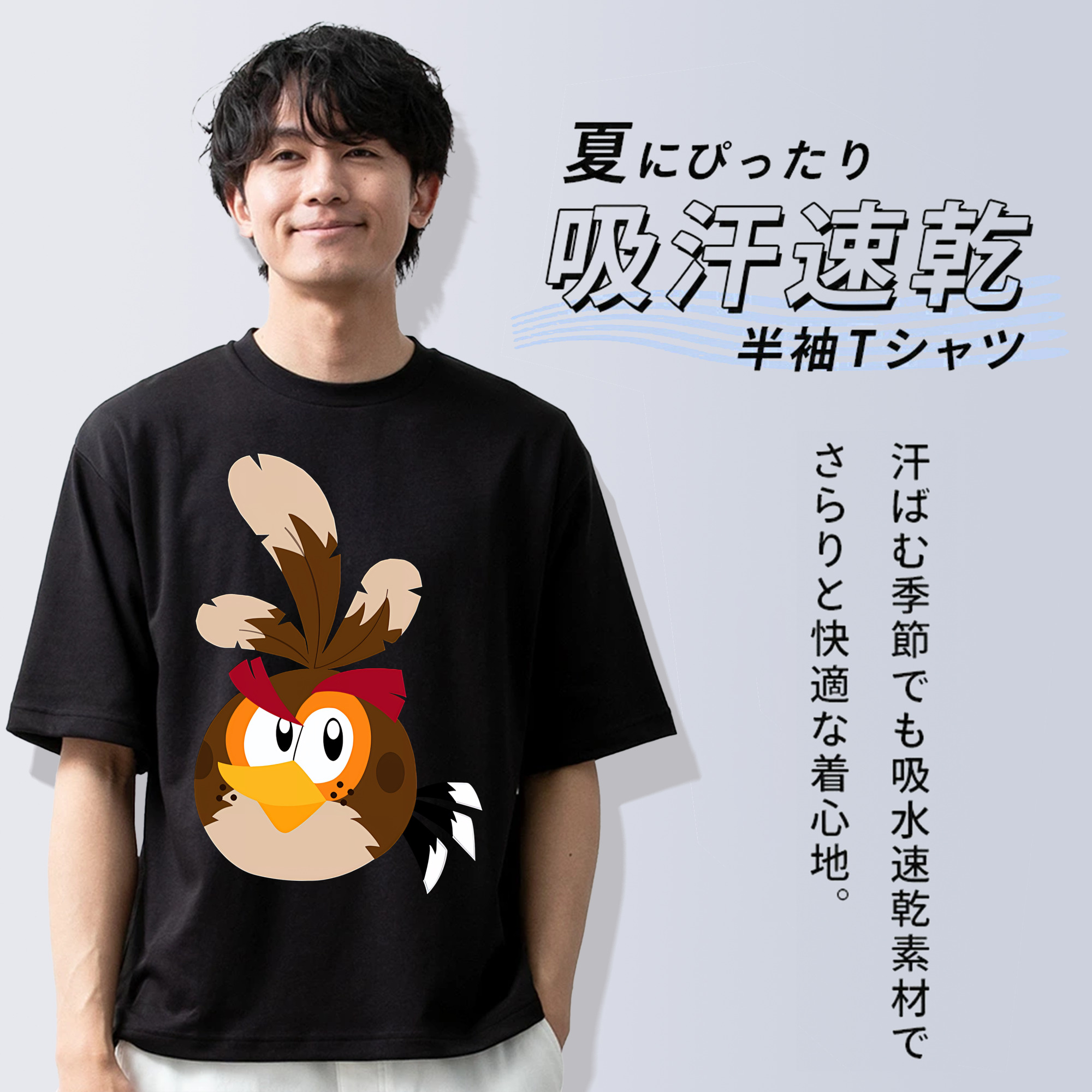 Angry Birds アングリーバード 綿100％ メンズ半袖Tシャツ｜肌触りやわらか＆通気性