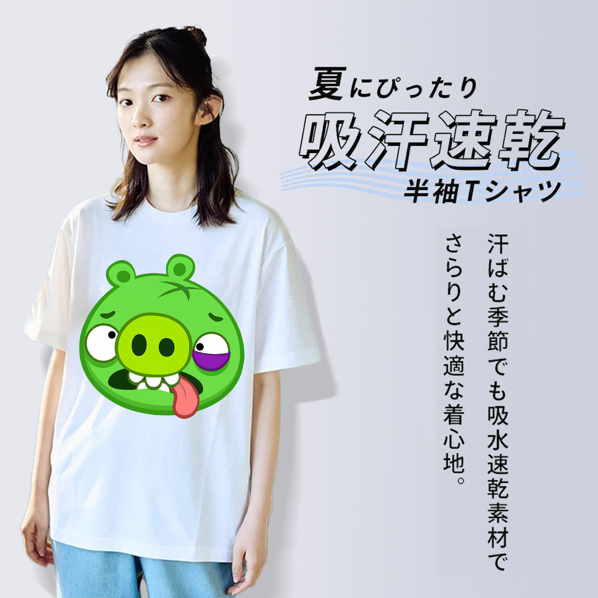 Angry Birds アングリーバード レディースカジュアルプリントTシャツ（綿100％）