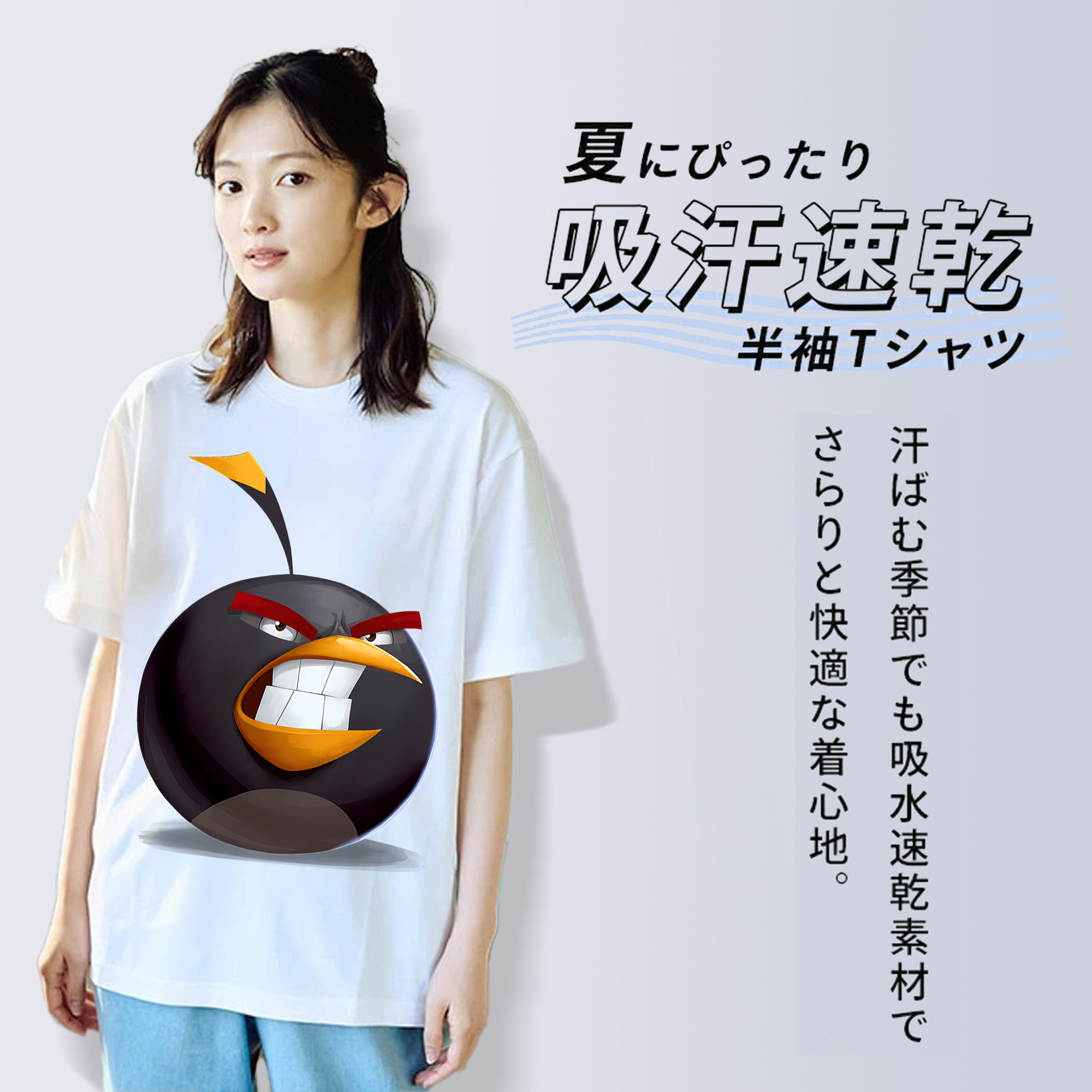 Angry Birds アングリーバード レディースカジュアルプリントTシャツ（綿100％）
