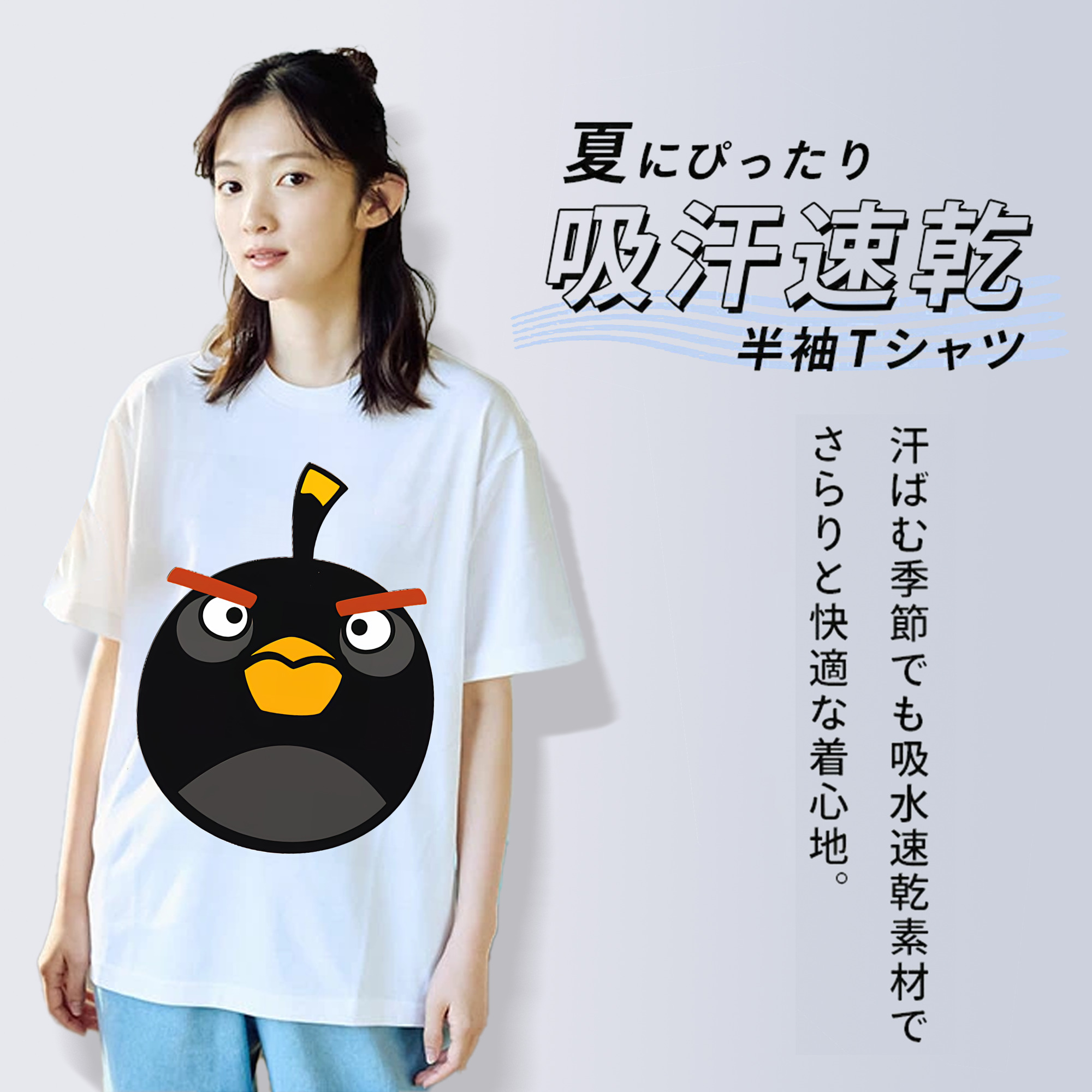 Angry Birds アングリーバード レディースカジュアルプリントTシャツ（綿100％）
