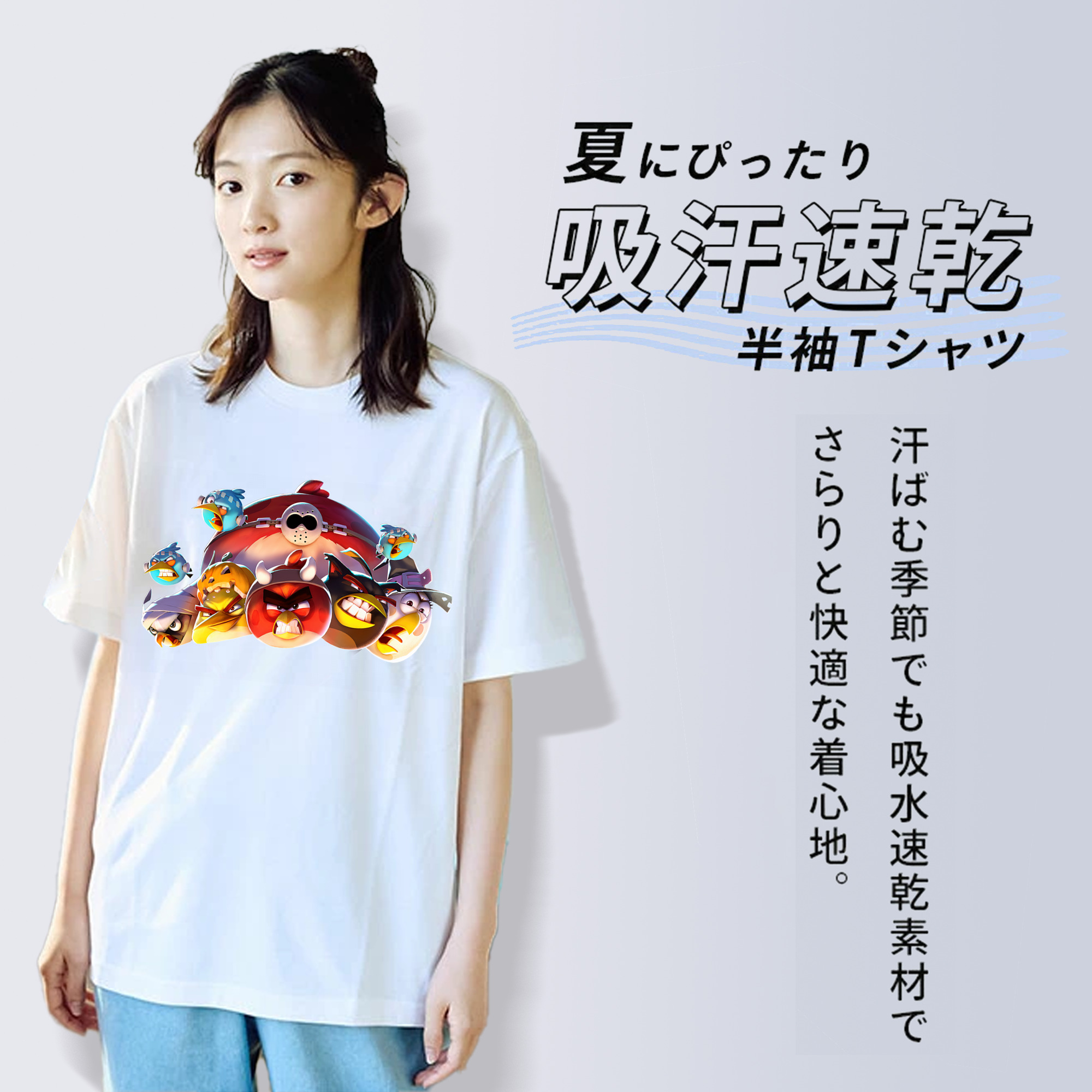 Angry Birds アングリーバード レディースカジュアルプリントTシャツ（綿100％）