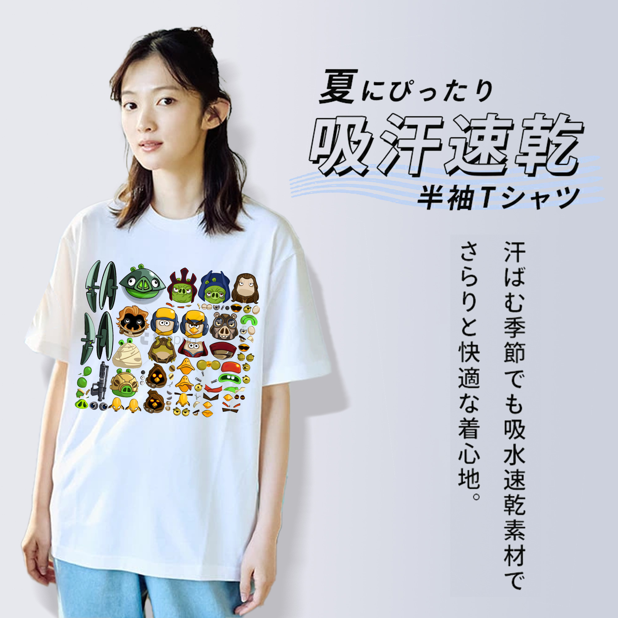 Angry Birds アングリーバード レディースカジュアルプリントTシャツ（綿100％）