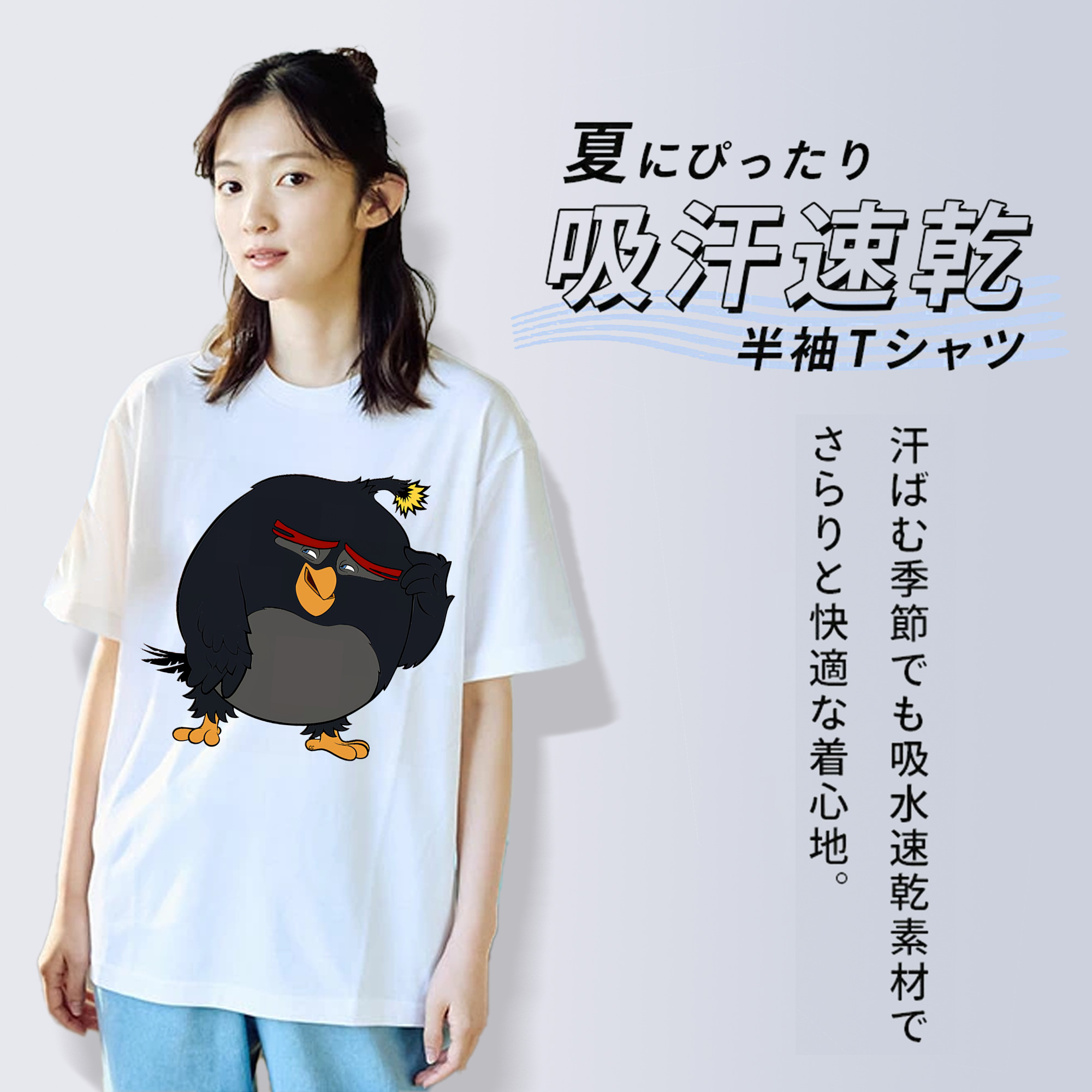 Angry Birds アングリーバード レディースカジュアルプリントTシャツ（綿100％）