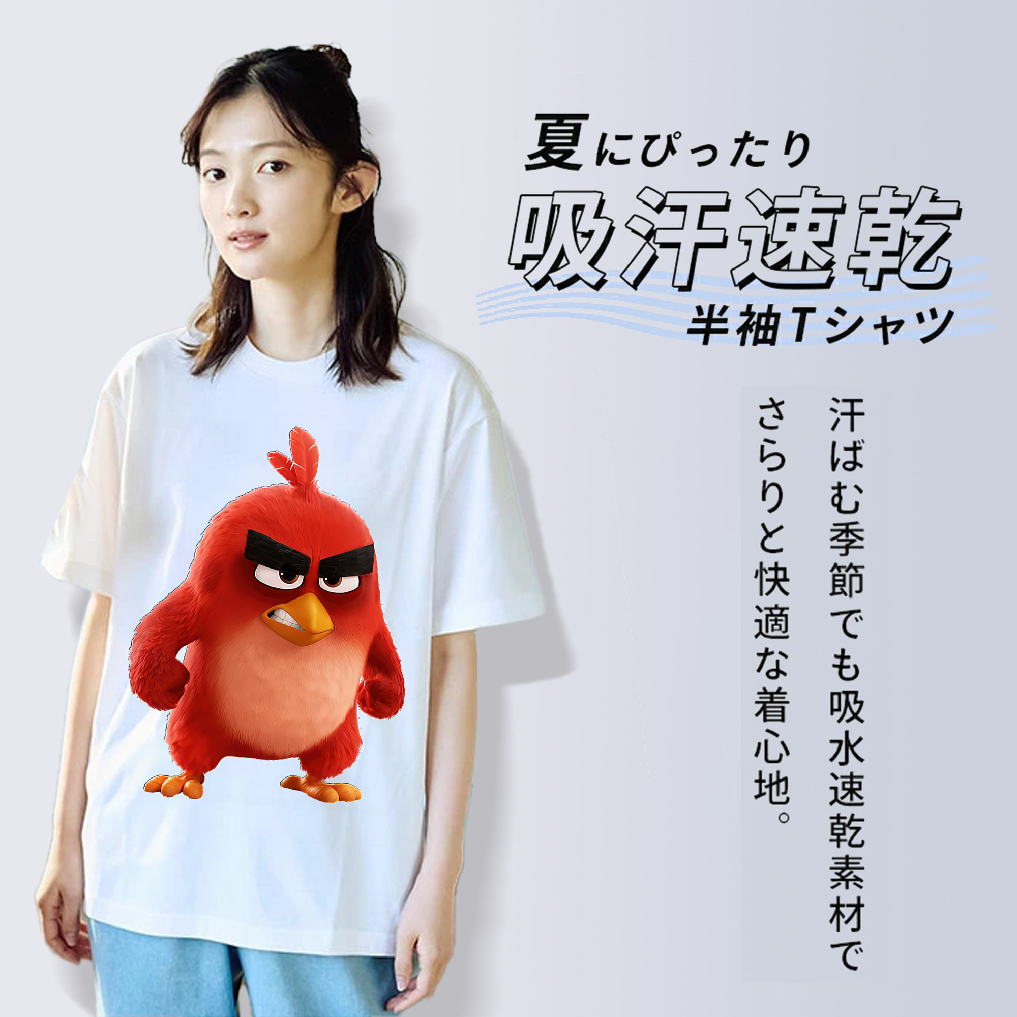 Angry Birds アングリーバード レディースカジュアルプリントTシャツ（綿100％）