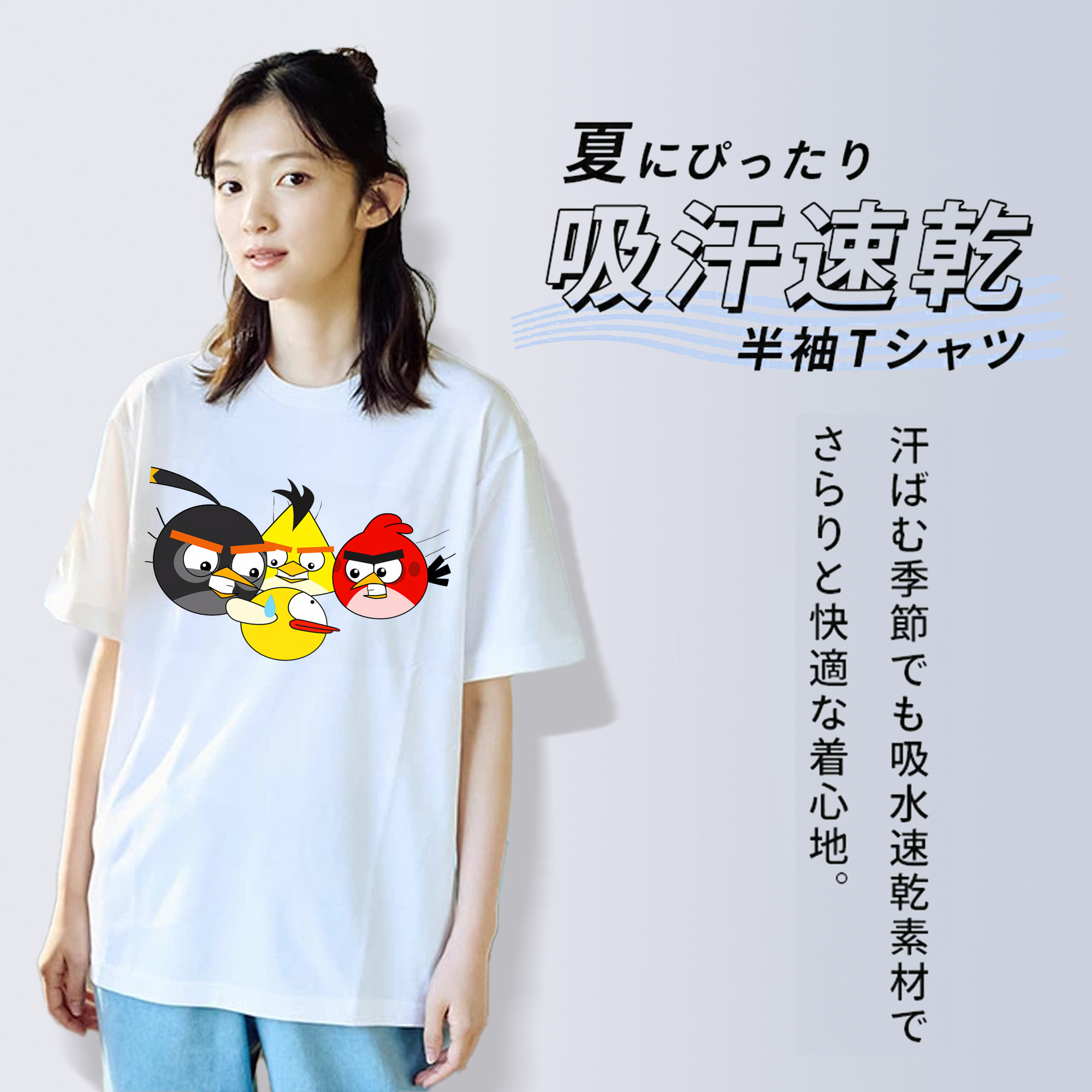 Angry Birds アングリーバード レディースカジュアルプリントTシャツ（綿100％）
