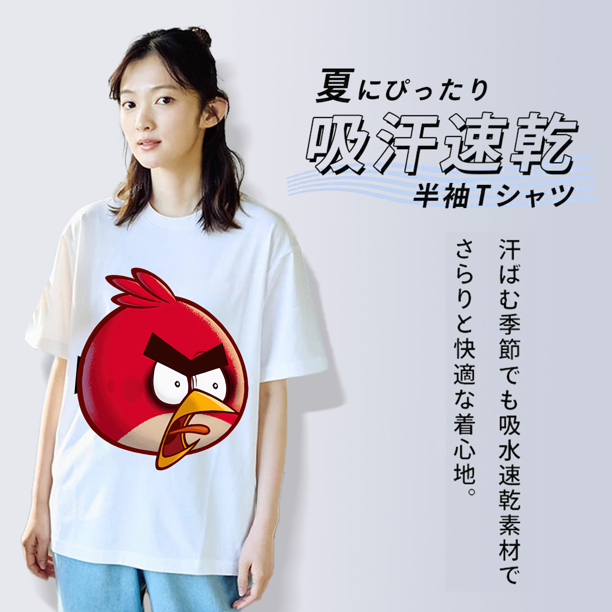 Angry Birds アングリーバード レディースカジュアルプリントTシャツ（綿100％）