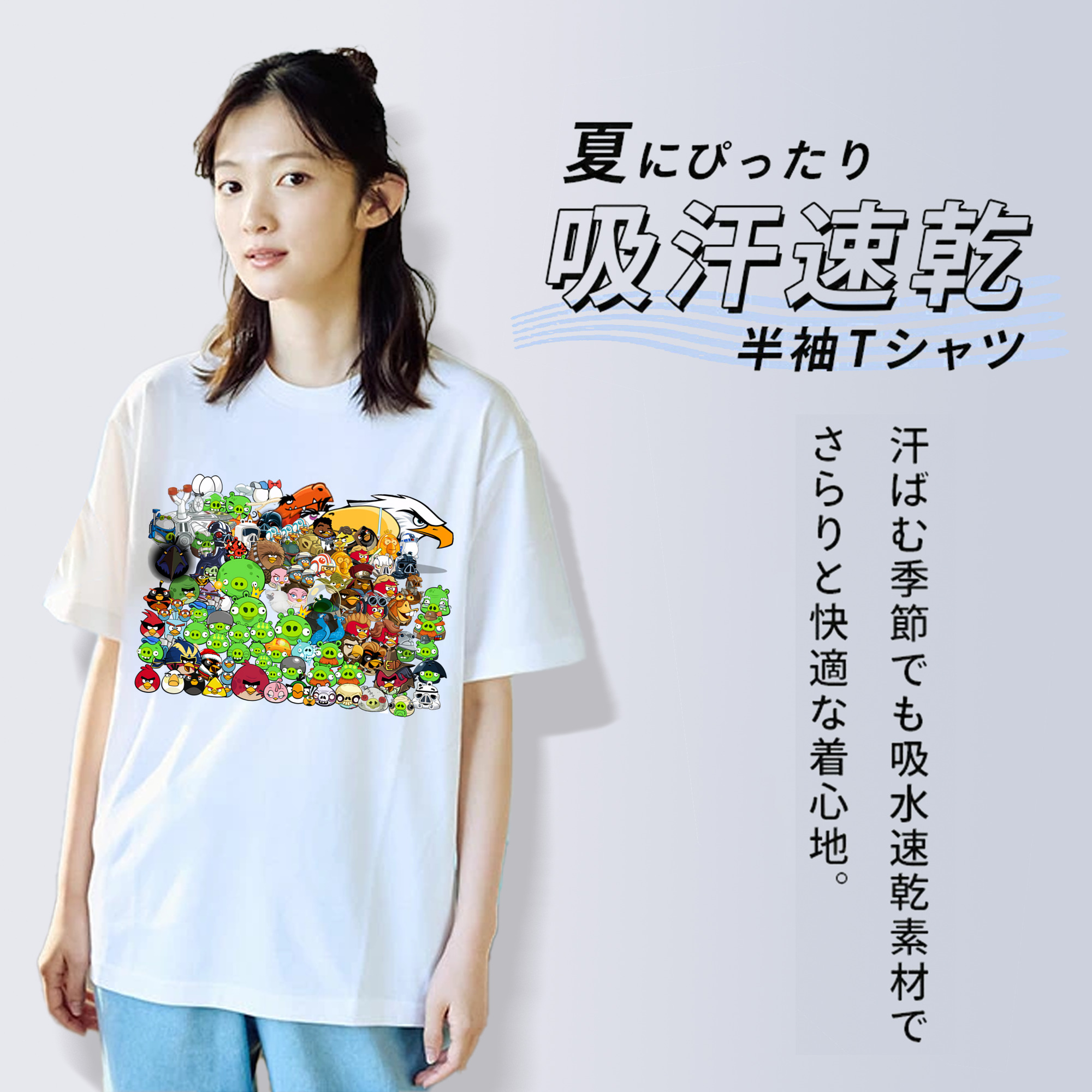 Angry Birds アングリーバード レディースカジュアルプリントTシャツ（綿100％）