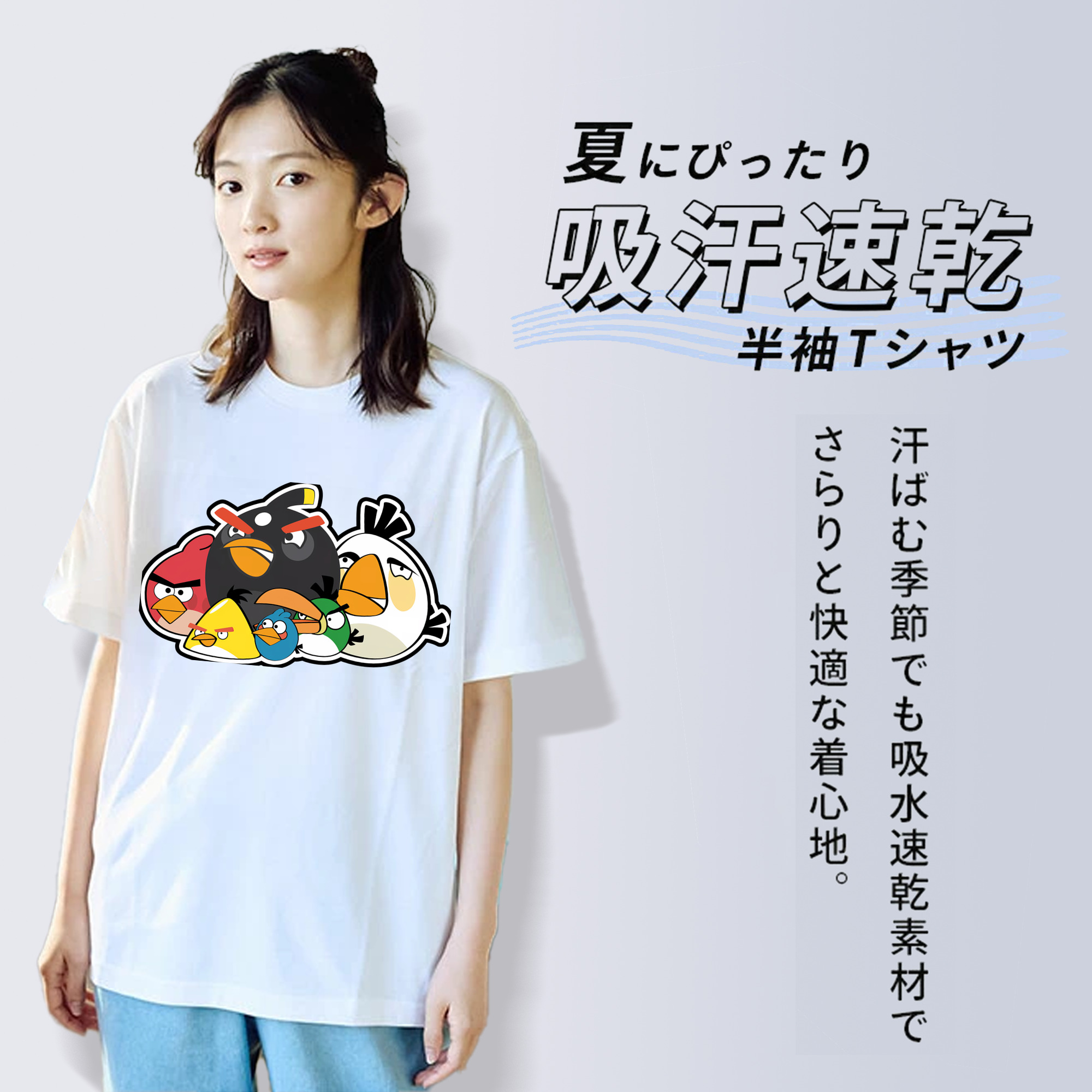 Angry Birds アングリーバード レディースカジュアルプリントTシャツ（綿100％）