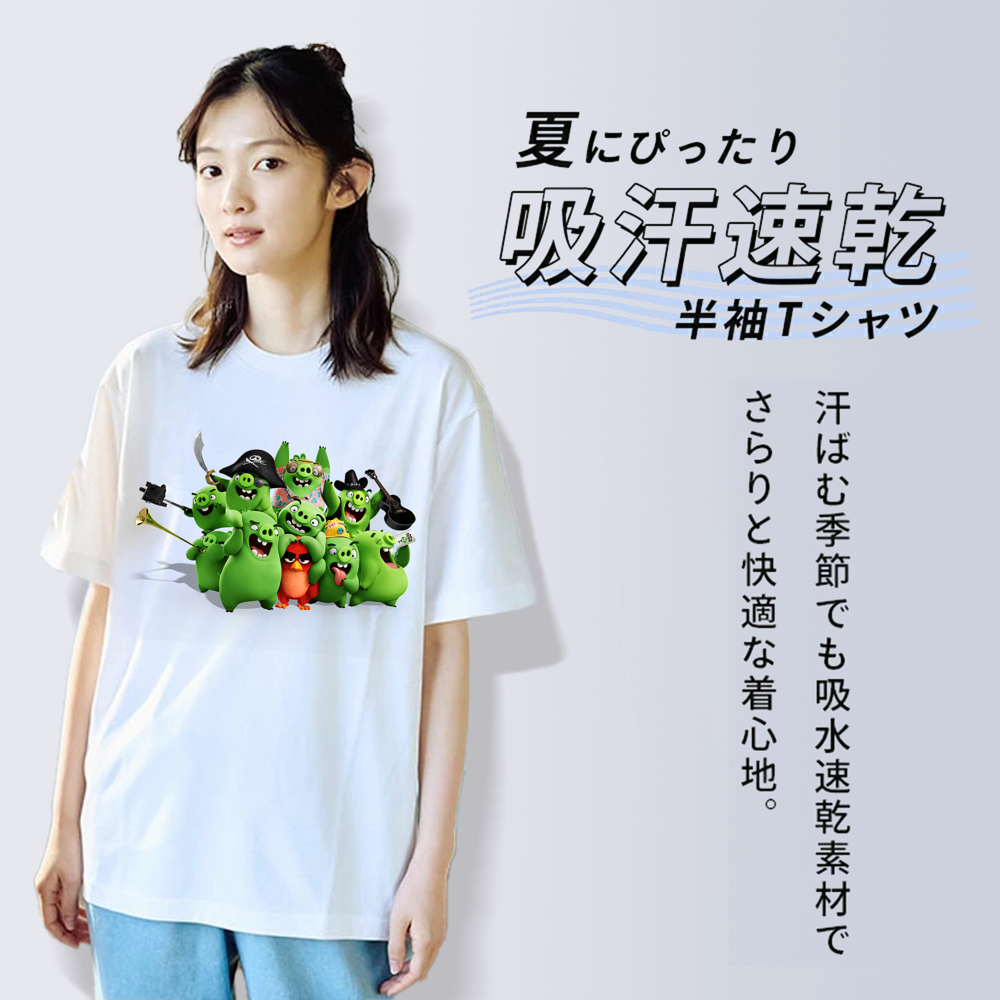 Angry Birds アングリーバード レディースカジュアルプリントTシャツ（綿100％）
