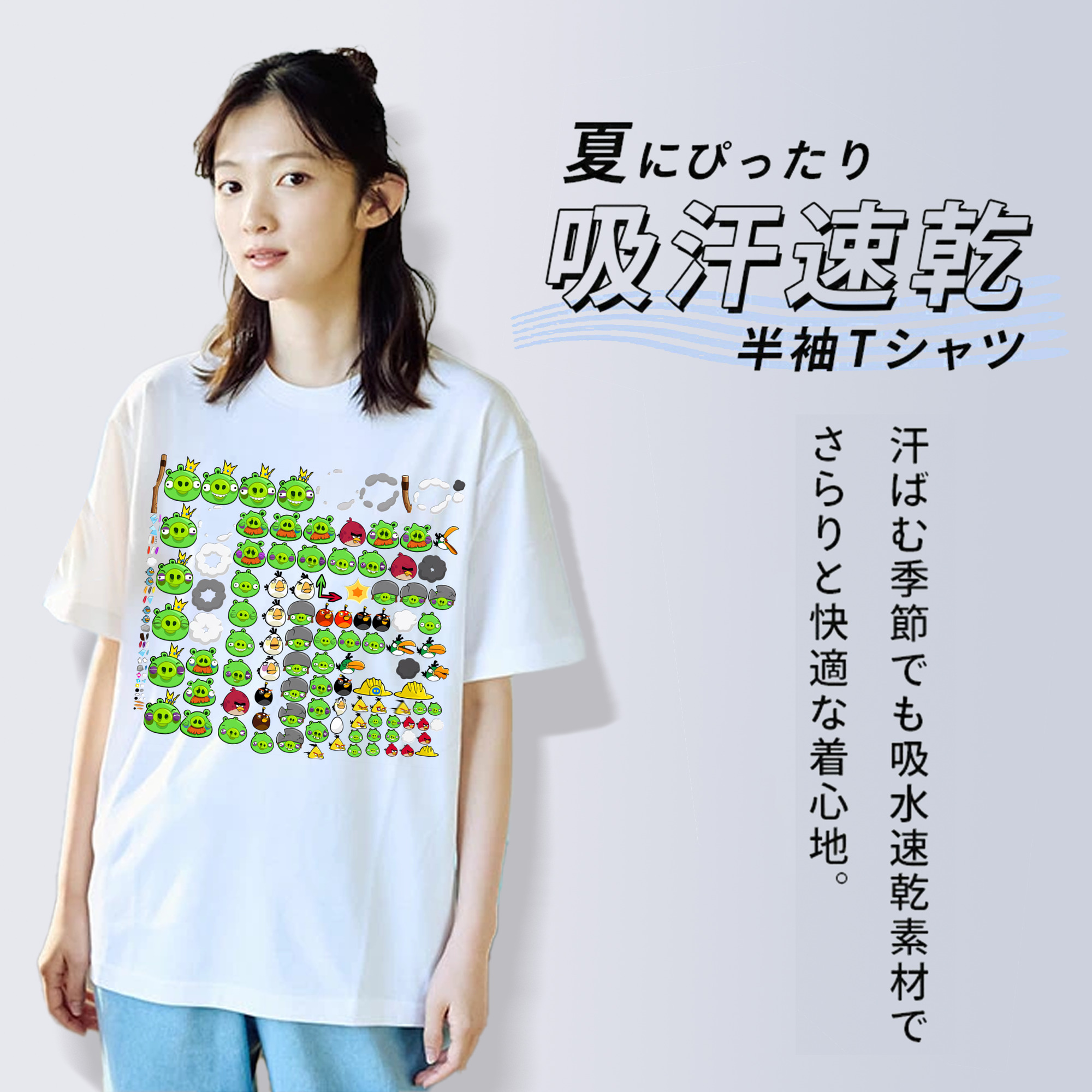 Angry Birds アングリーバード レディースカジュアルプリントTシャツ（綿100％）