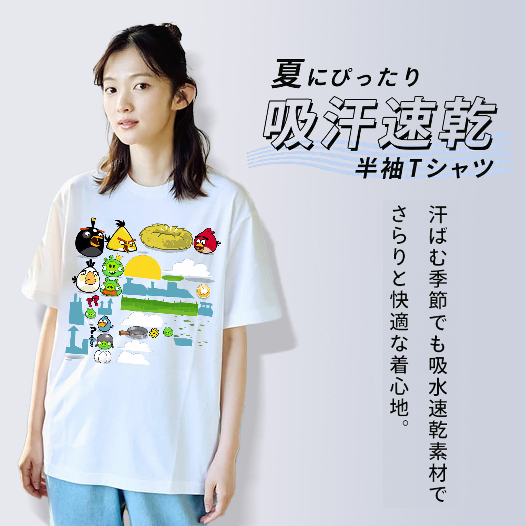 Angry Birds アングリーバード レディースカジュアルプリントTシャツ（綿100％）