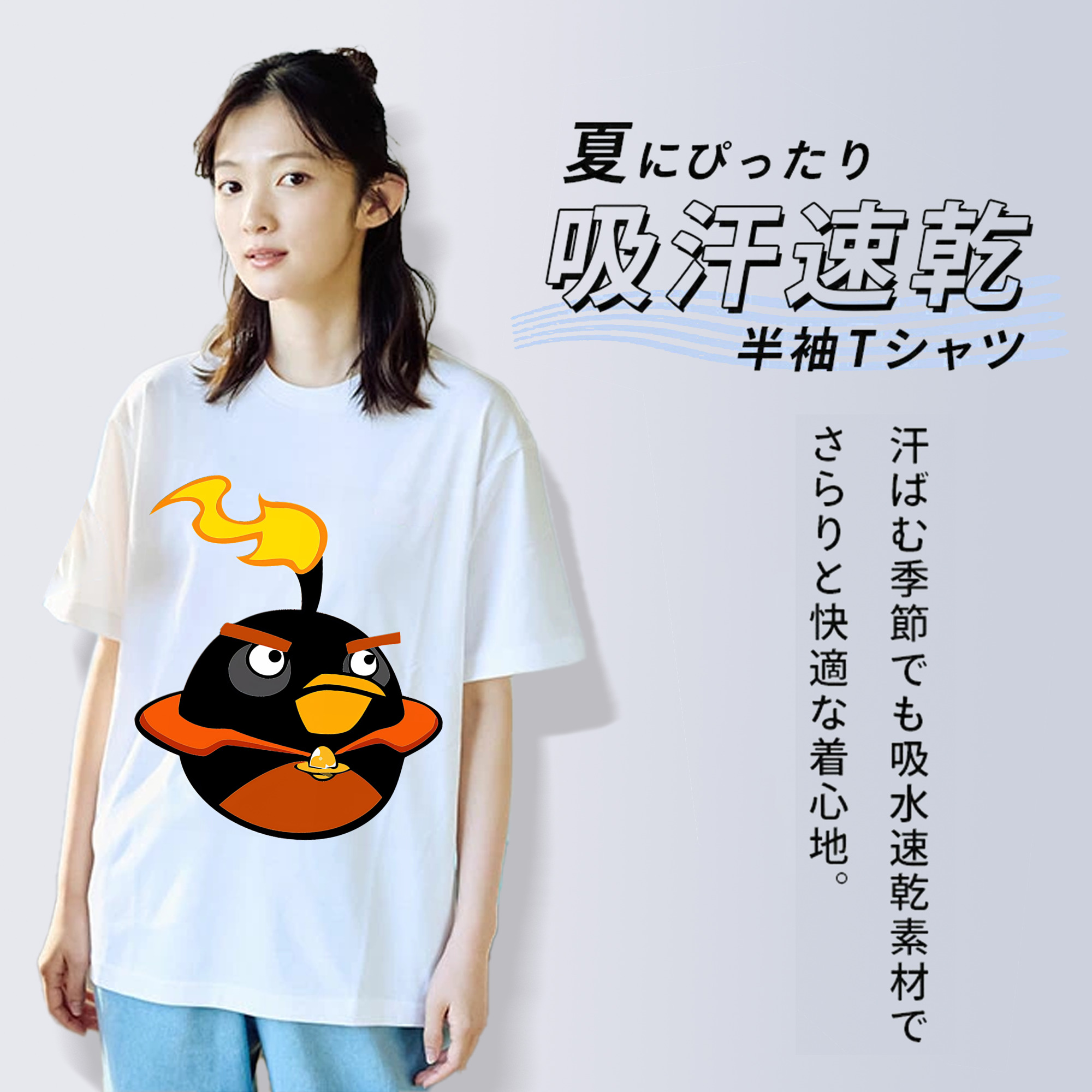 Angry Birds アングリーバード レディースカジュアルプリントTシャツ（綿100％）