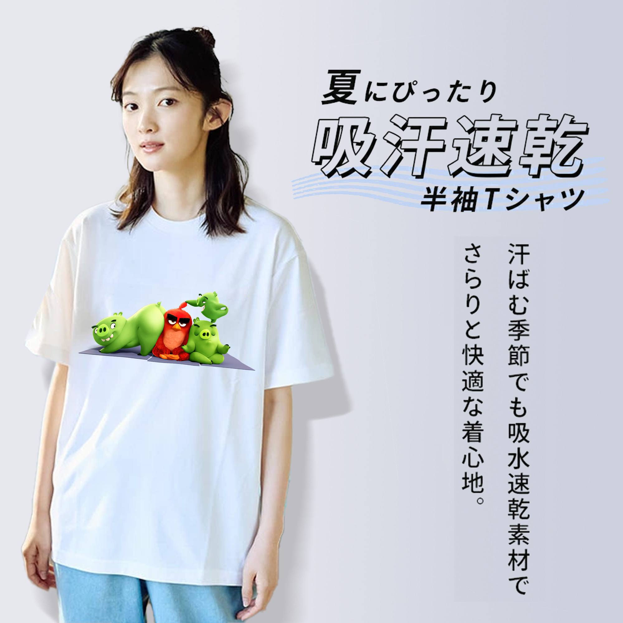 Angry Birds アングリーバード レディースカジュアルプリントTシャツ（綿100％）