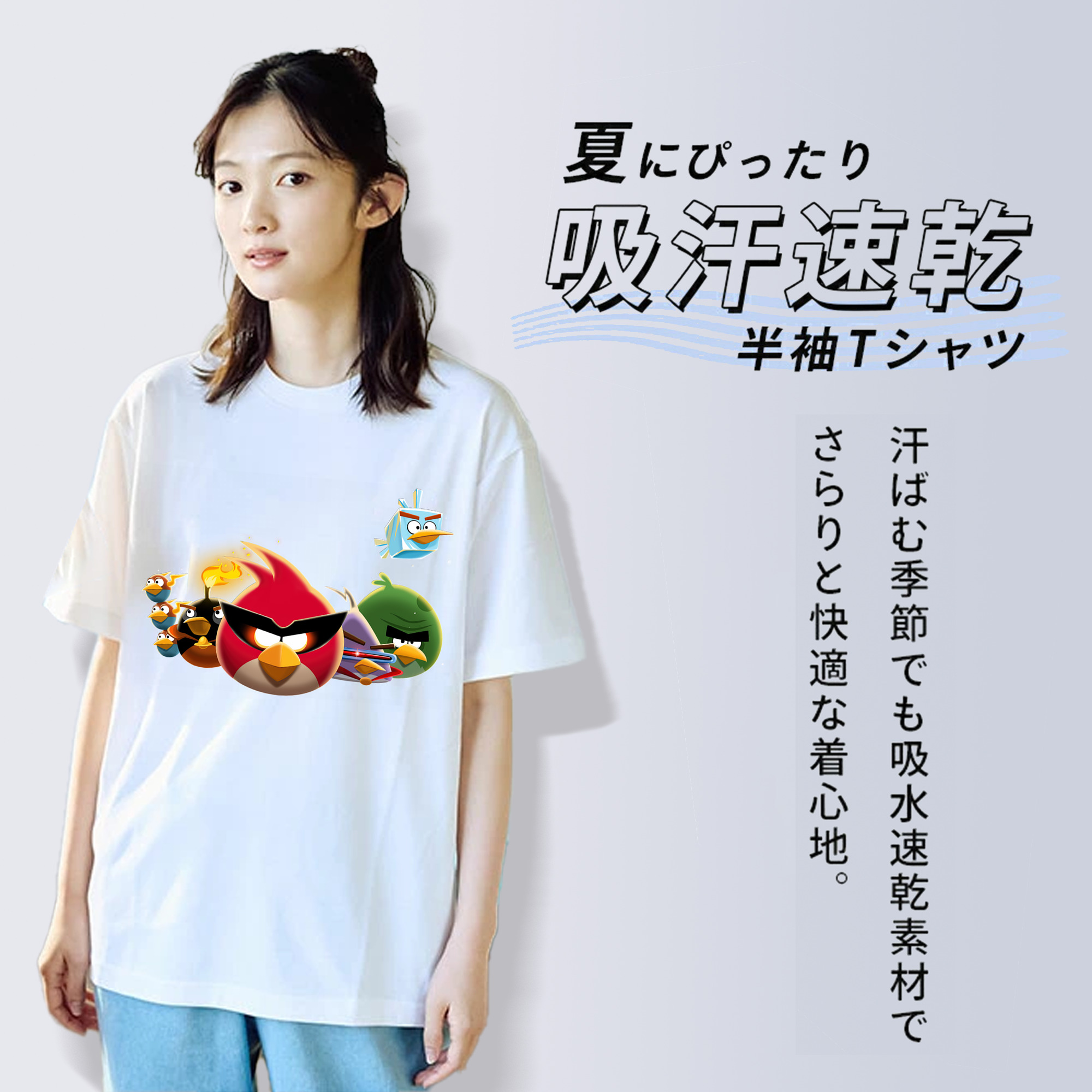 Angry Birds アングリーバード レディースカジュアルプリントTシャツ（綿100％）
