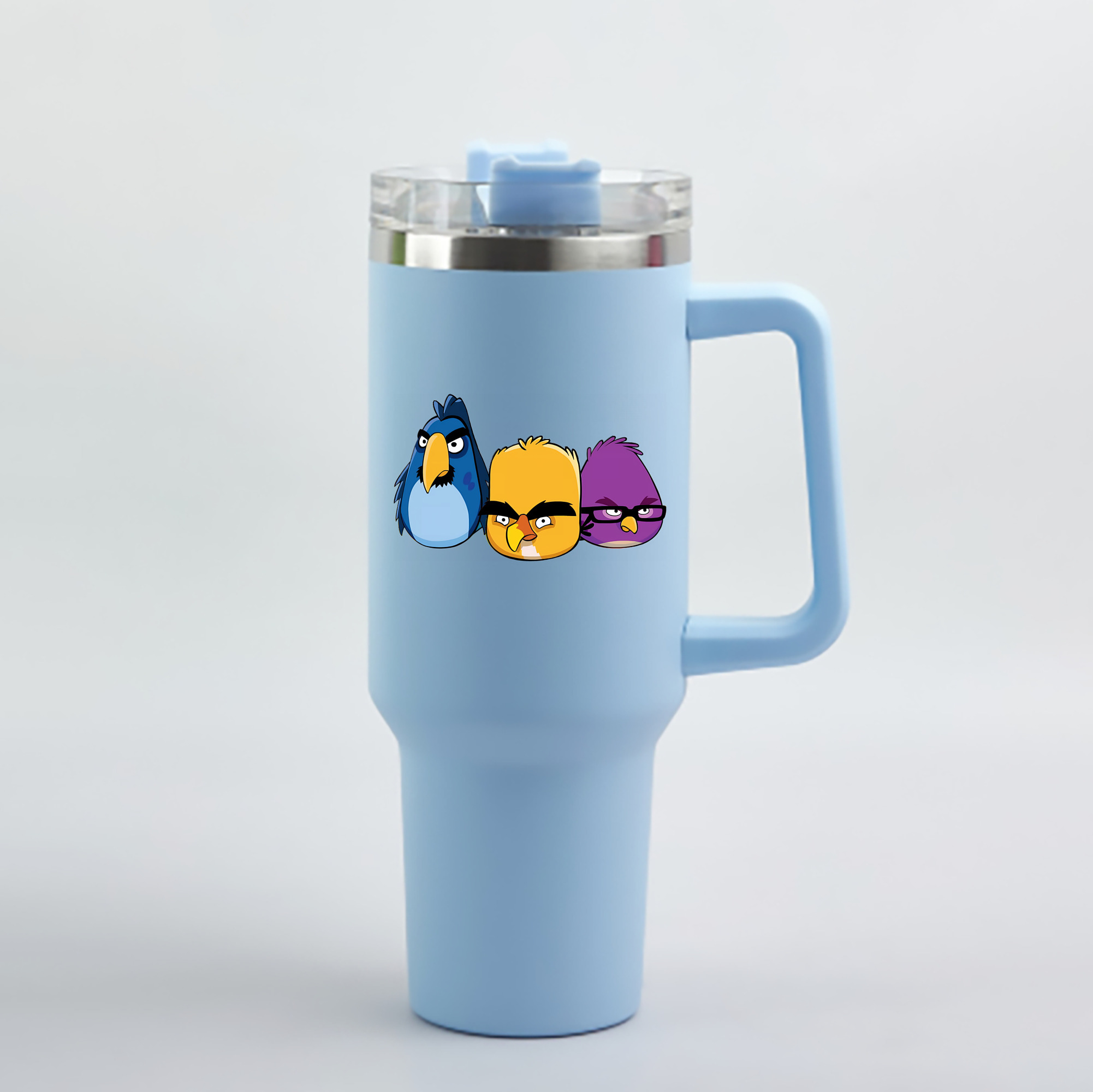 （画像用） Angry Birds アングリーバード 1200mL車用タンブラー - クリスタルステッカー（プラスチックストロー付き）