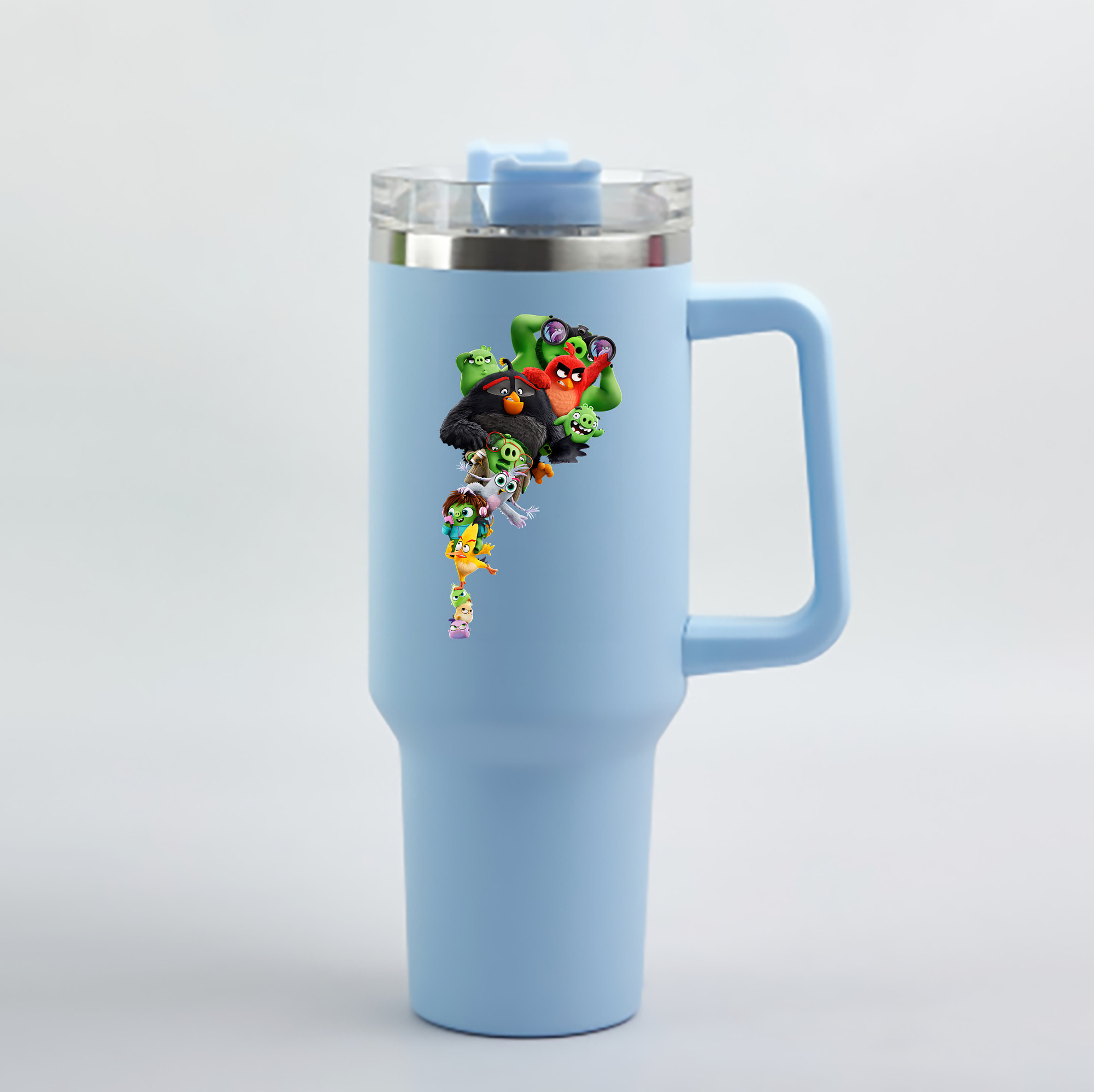 （画像用） Angry Birds アングリーバード 1200mL車用タンブラー - クリスタルステッカー（プラスチックストロー付き）