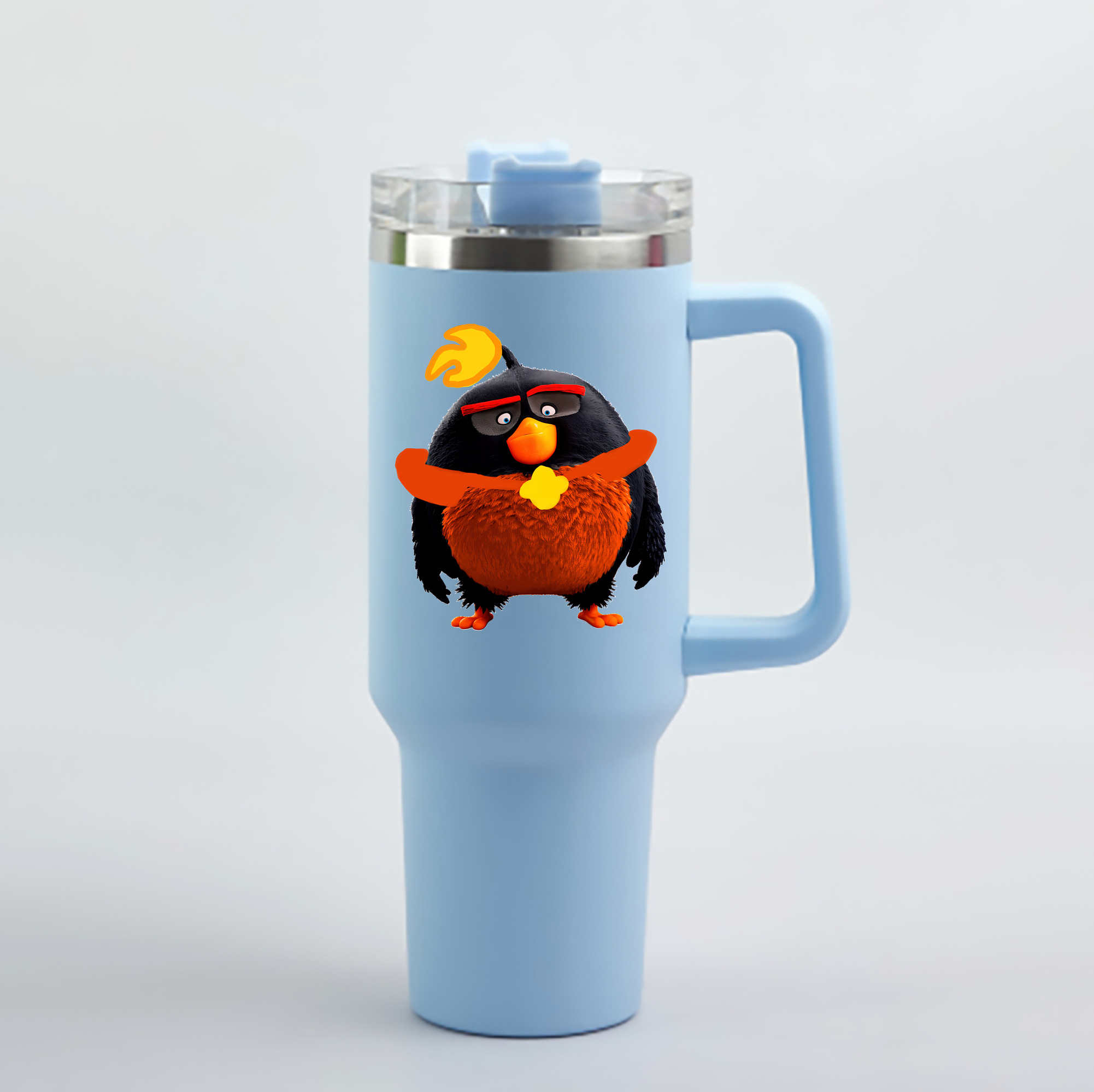（画像用） Angry Birds アングリーバード 1200mL車用タンブラー - クリスタルステッカー（プラスチックストロー付き）