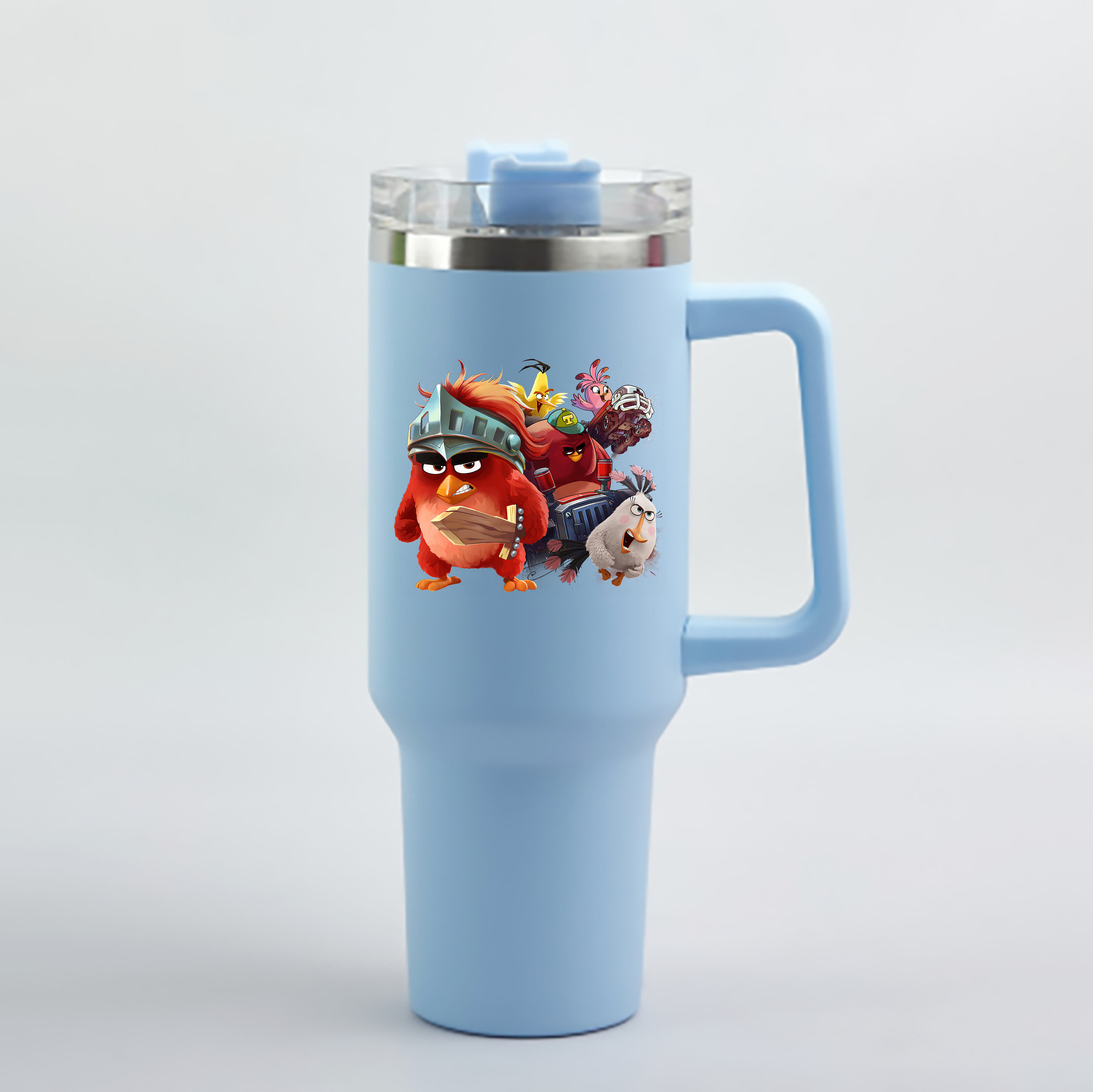 （画像用） Angry Birds アングリーバード 1200mL車用タンブラー - クリスタルステッカー（プラスチックストロー付き）