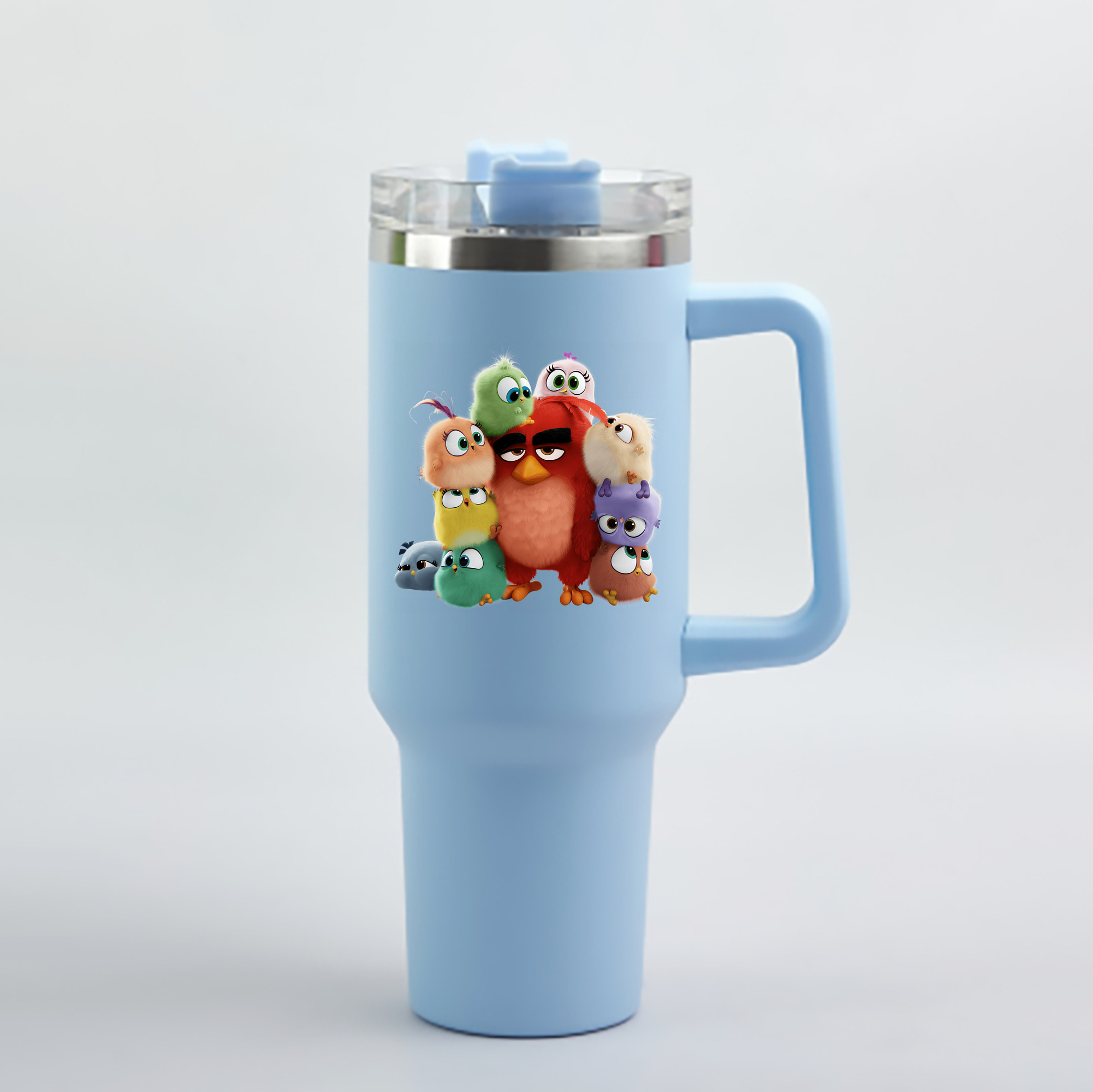 （画像用） Angry Birds アングリーバード 1200mL車用タンブラー - クリスタルステッカー（プラスチックストロー付き）