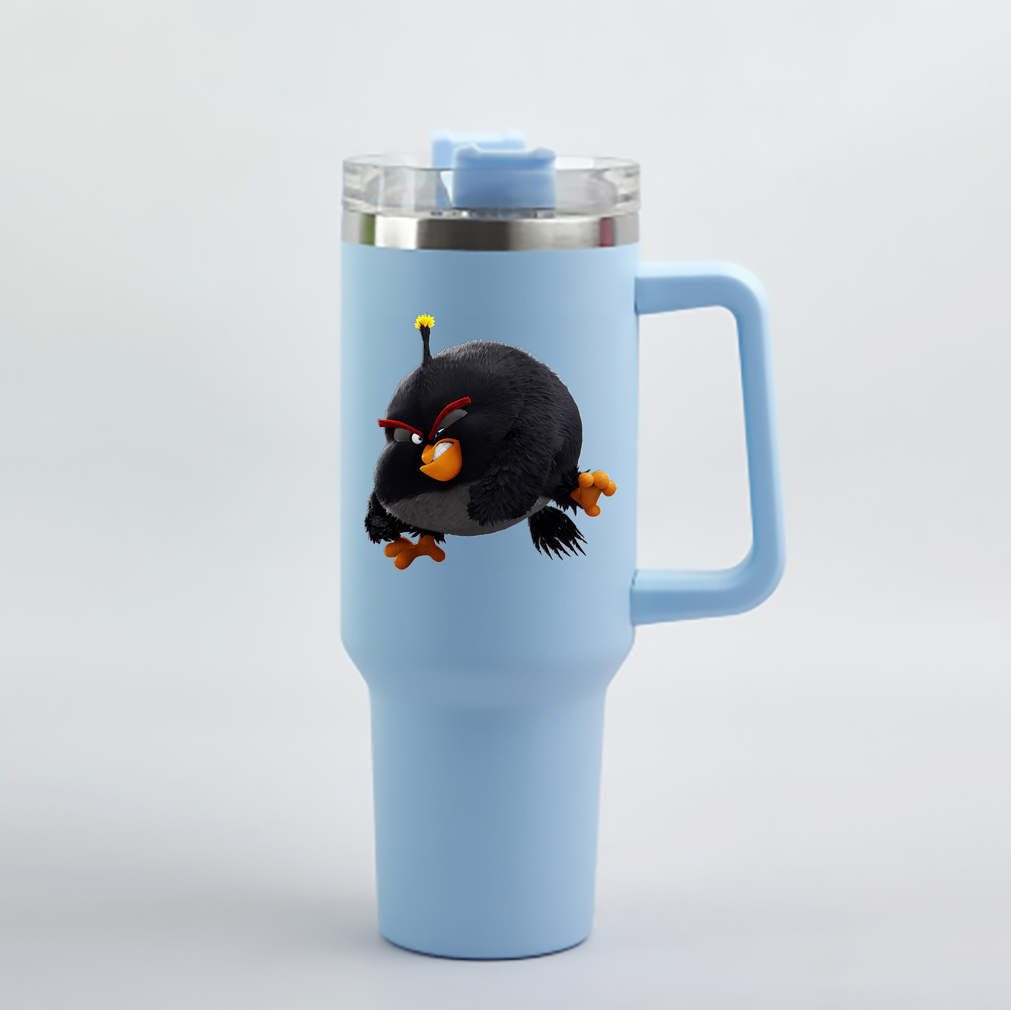（画像用） Angry Birds アングリーバード 1200mL車用タンブラー - クリスタルステッカー（プラスチックストロー付き）