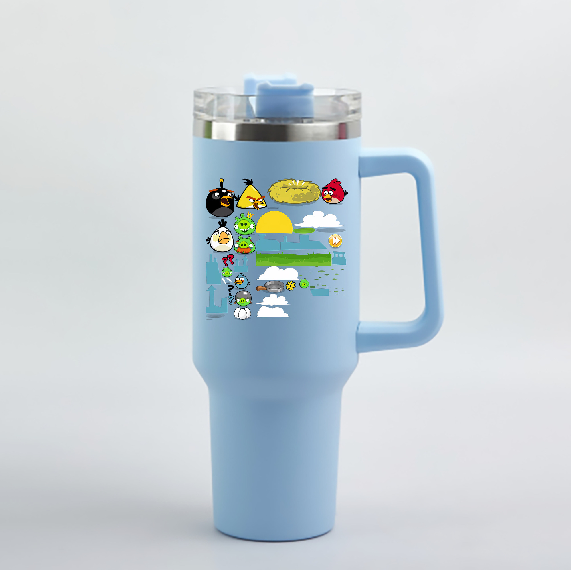 （画像用） Angry Birds アングリーバード 1200mL車用タンブラー - クリスタルステッカー（プラスチックストロー付き）