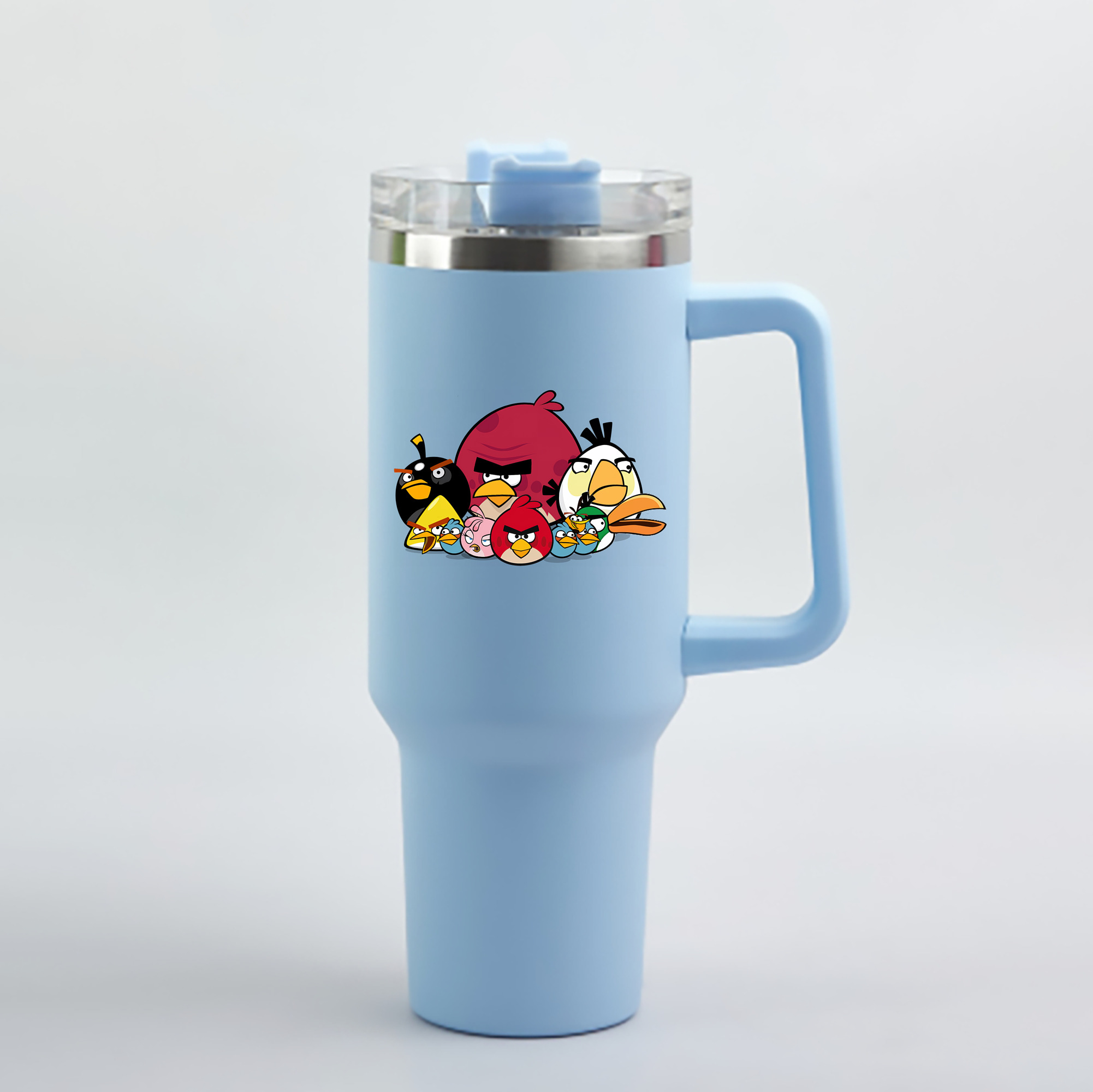 （画像用） Angry Birds アングリーバード 1200mL車用タンブラー - クリスタルステッカー（プラスチックストロー付き）