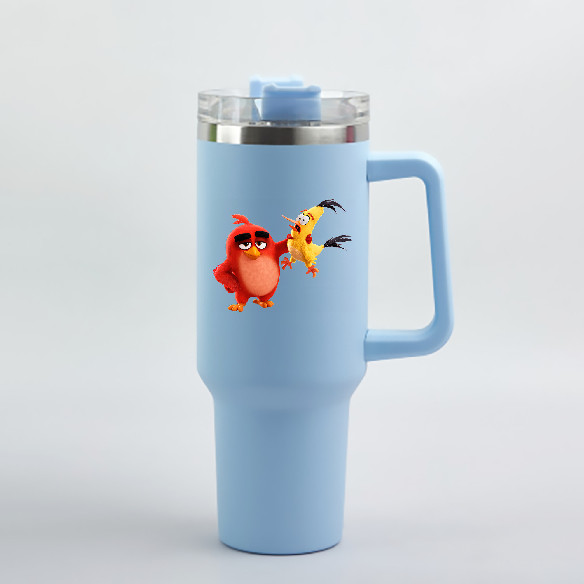 （画像用） Angry Birds アングリーバード 1200mL車用タンブラー - クリスタルステッカー（プラスチックストロー付き）