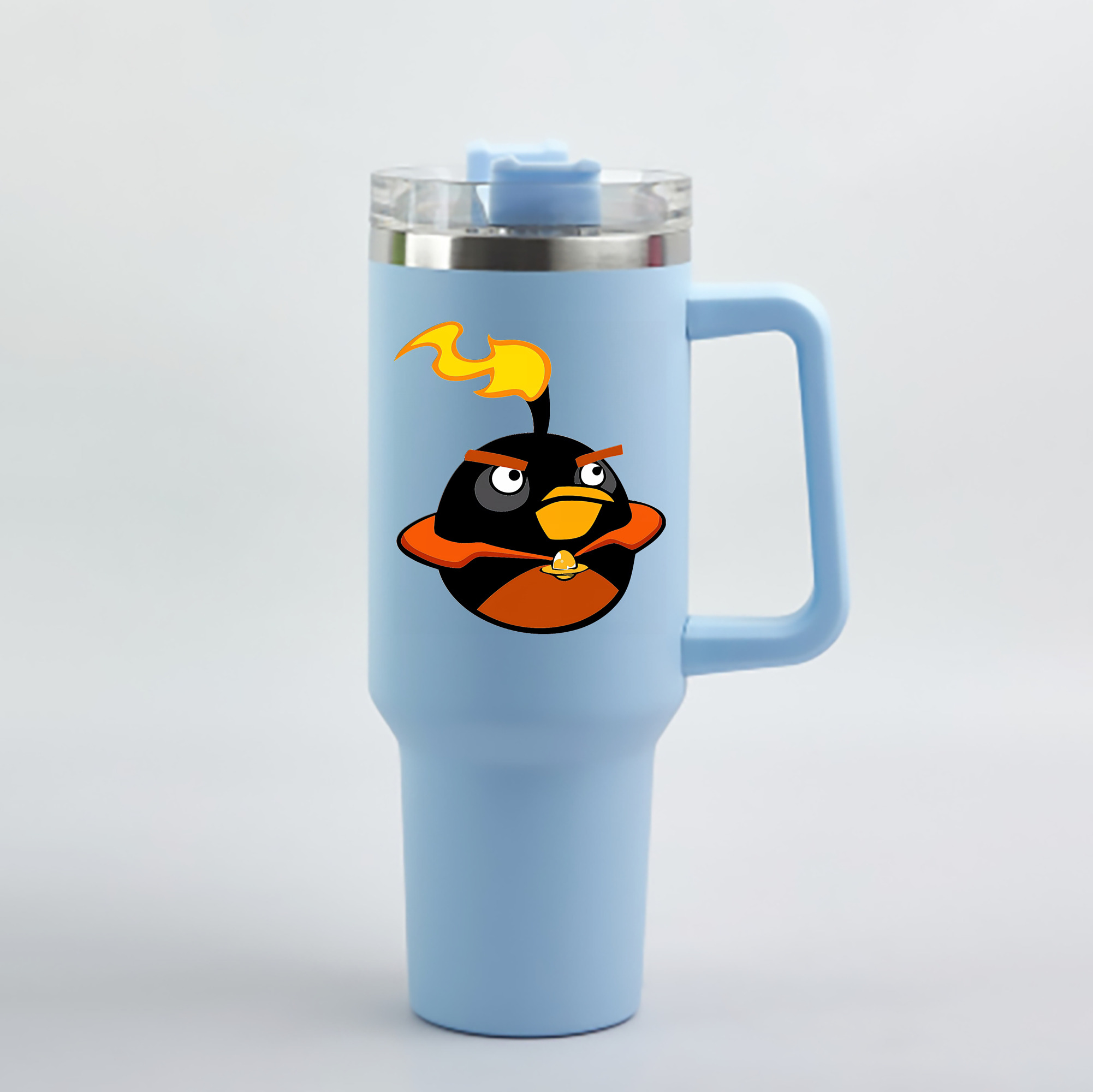 （画像用） Angry Birds アングリーバード 1200mL車用タンブラー - クリスタルステッカー（プラスチックストロー付き）